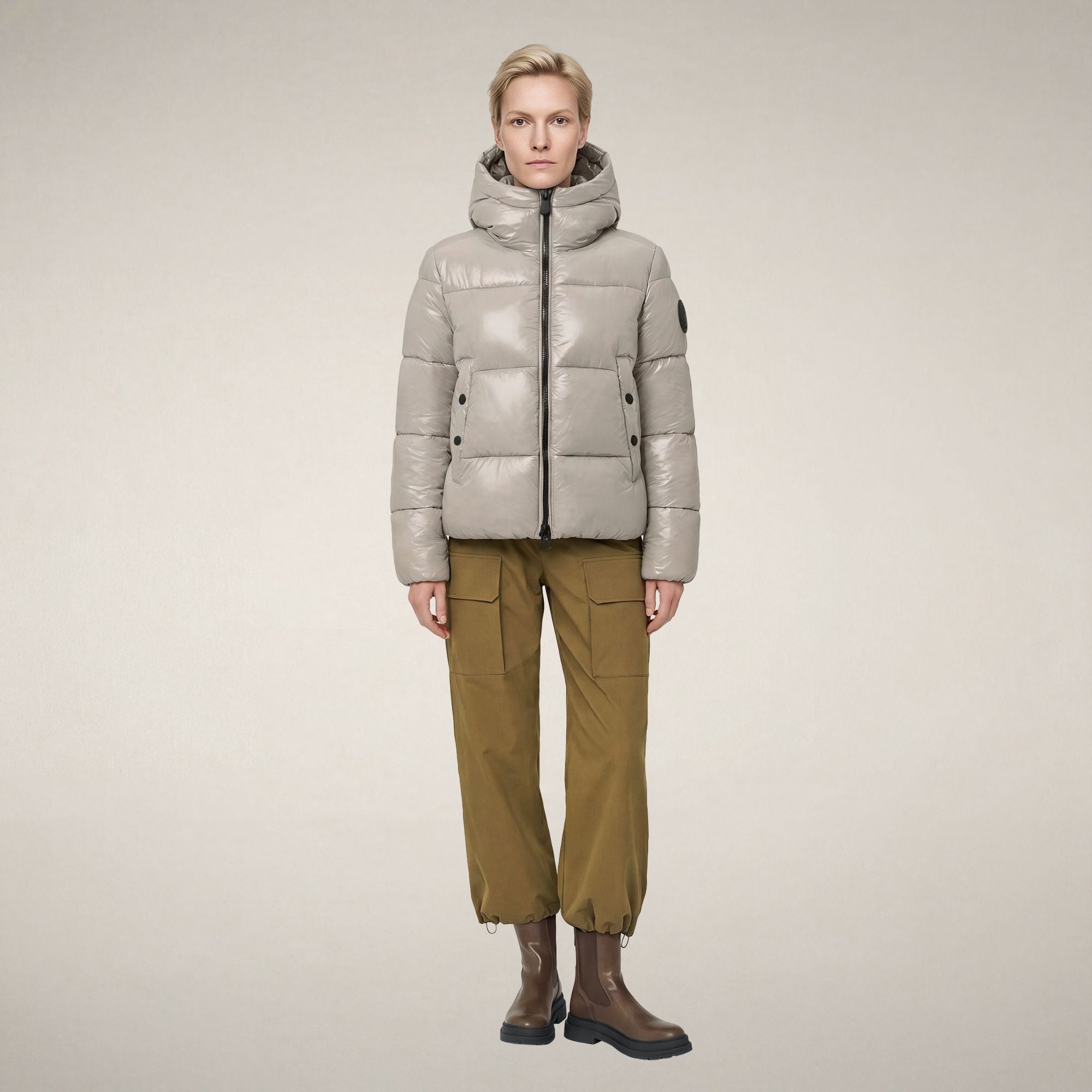 save-the-duck-biddy-doudoune-femme-beige-rainy-brillant image 1