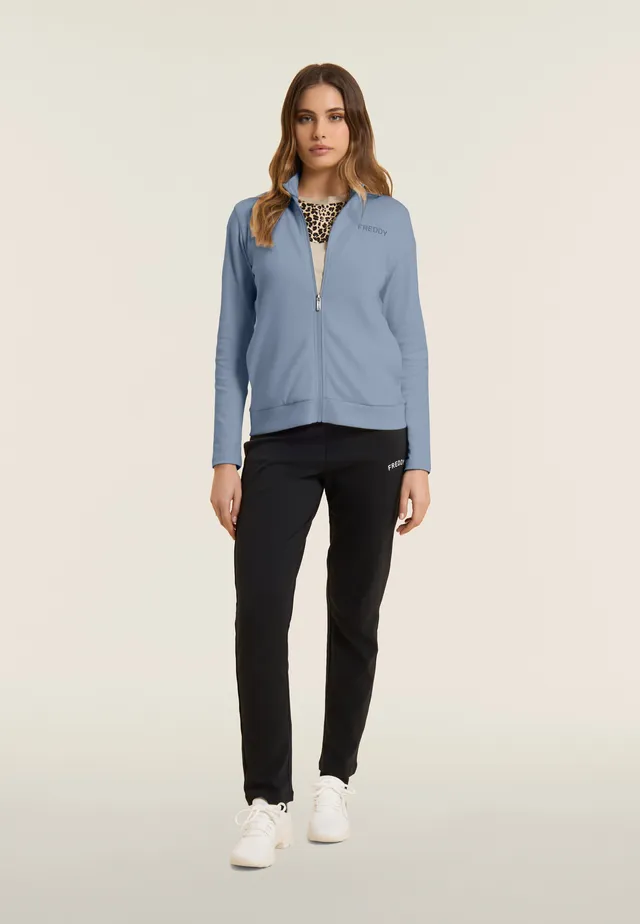 freddy-surv-tement-femme-zip-col-montant-interlock-coton-logo-strass image 1