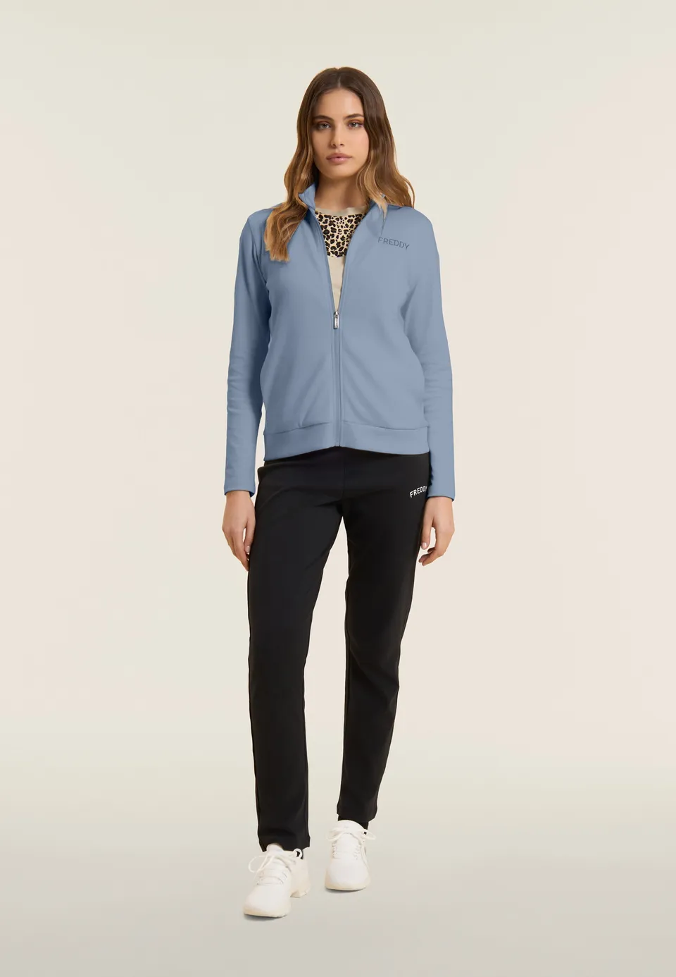 freddy-surv-tement-femme-zip-col-montant-interlock-coton-logo-strass image 1