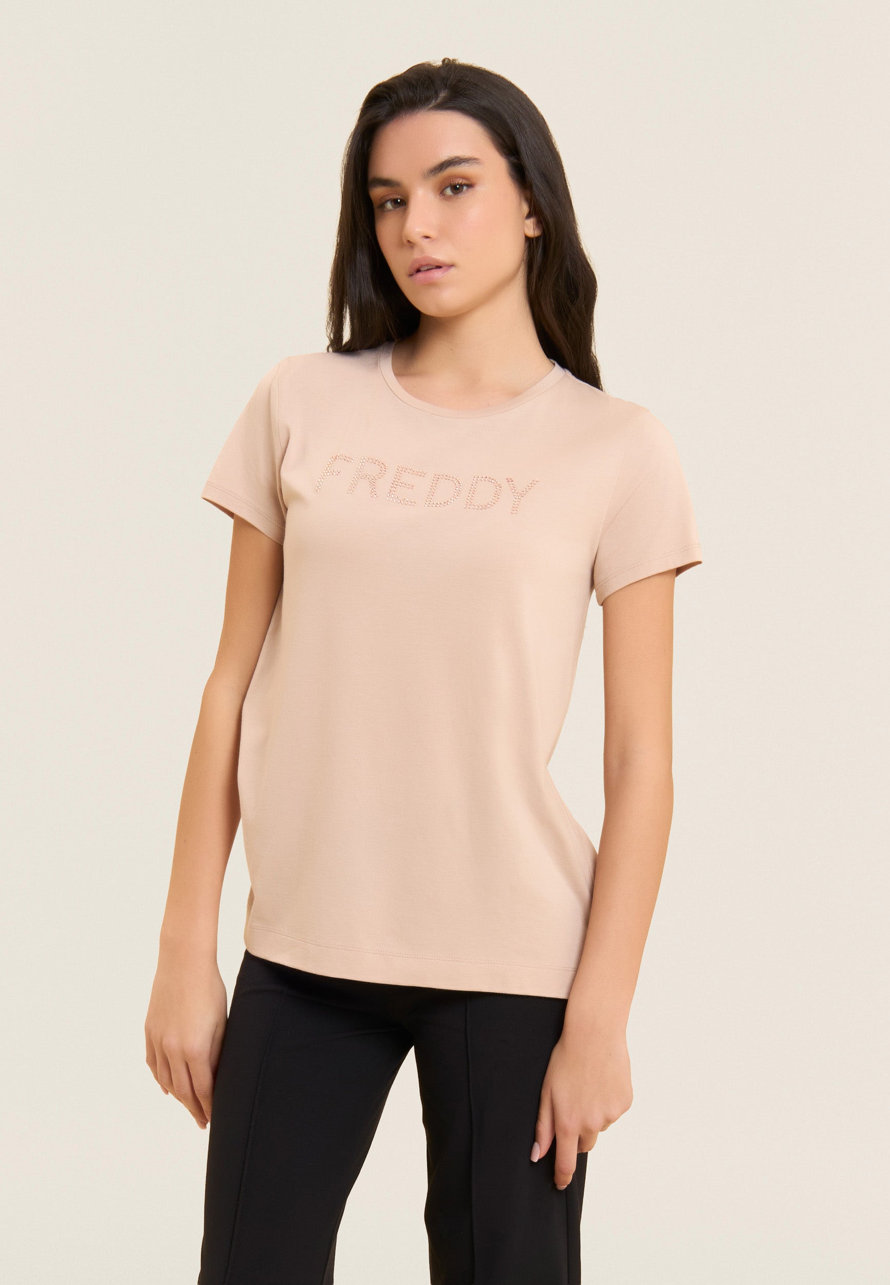 freddy-t-shirt-manches-courtes-logo-strass-coton-modal image 1
