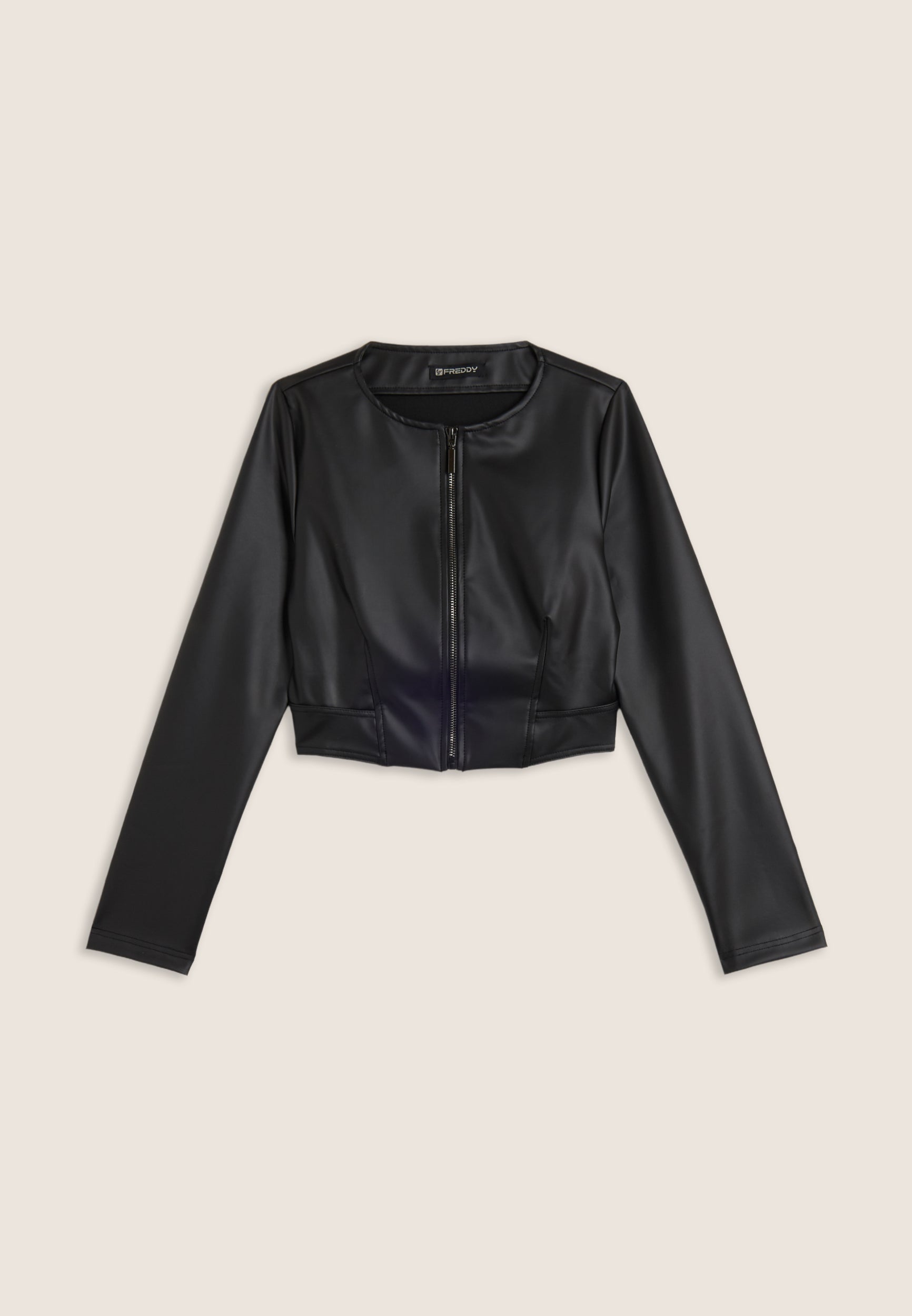 freddy-veste-cropped-similicuire-zip-m-tal-femme image 1