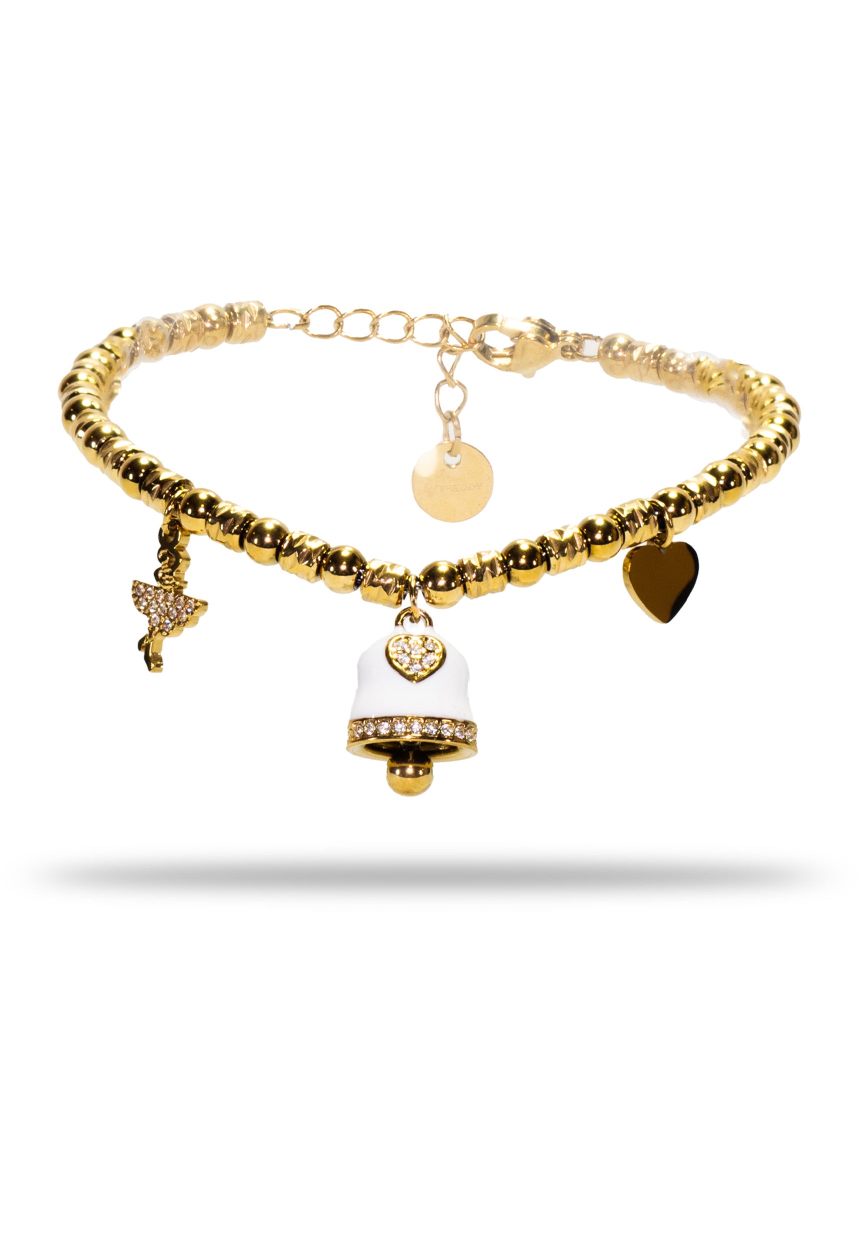 freddy-bracelet-charm-acier-gold-perles-blanc-strass image 1