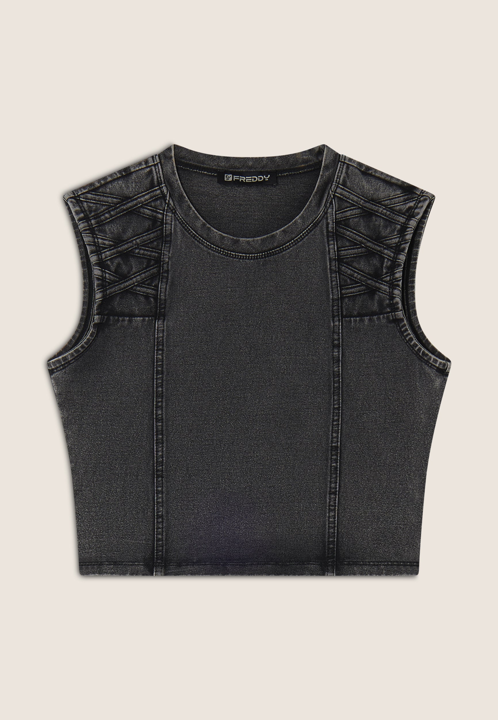 freddy-top-cropped-femme-effet-denim-coton-bio-paules-d-cor-es image 6