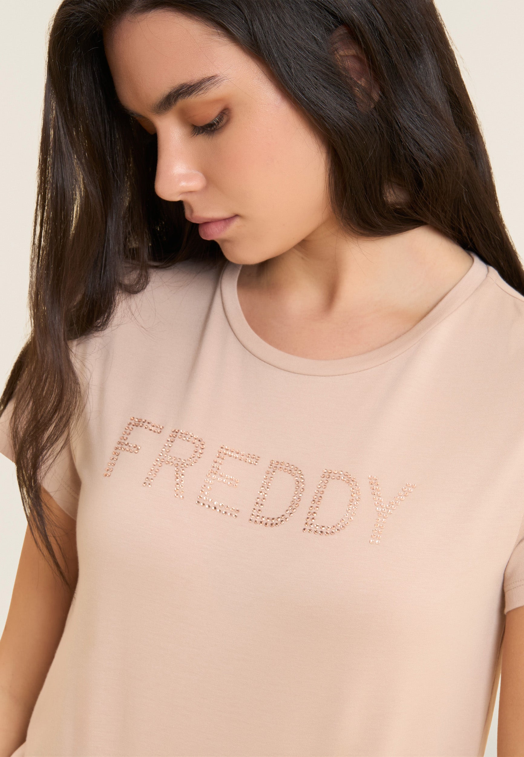 freddy-t-shirt-manches-courtes-logo-strass-coton-modal image 4
