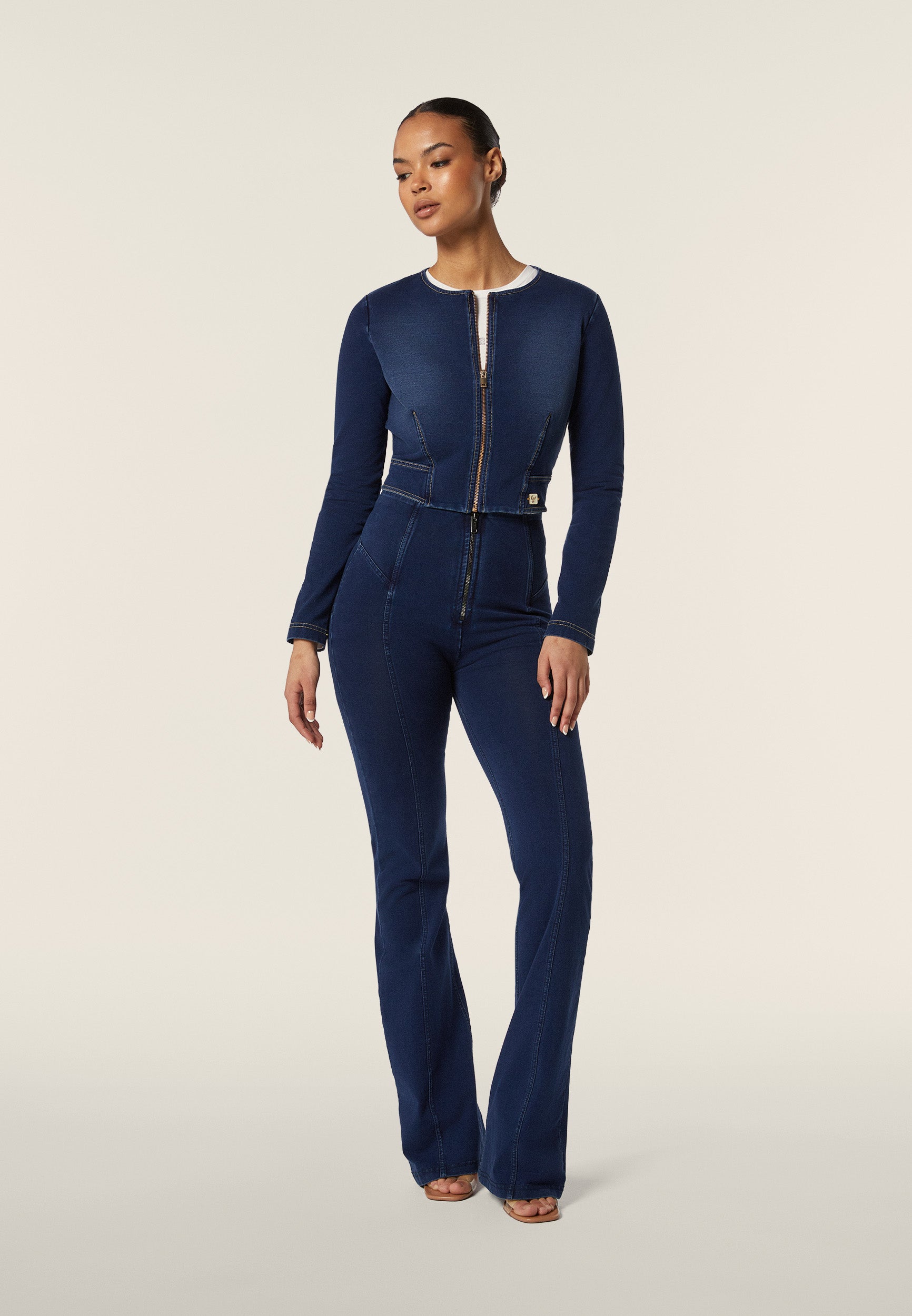freddy-veste-courte-femme-zip-jersey-effet-denim image 2