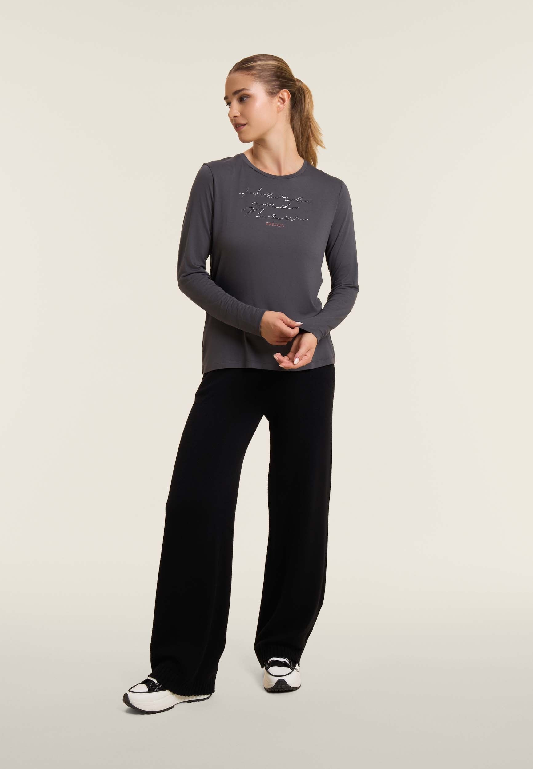 freddy-here-and-now-t-shirt-femme-manches-longues-strass image 2