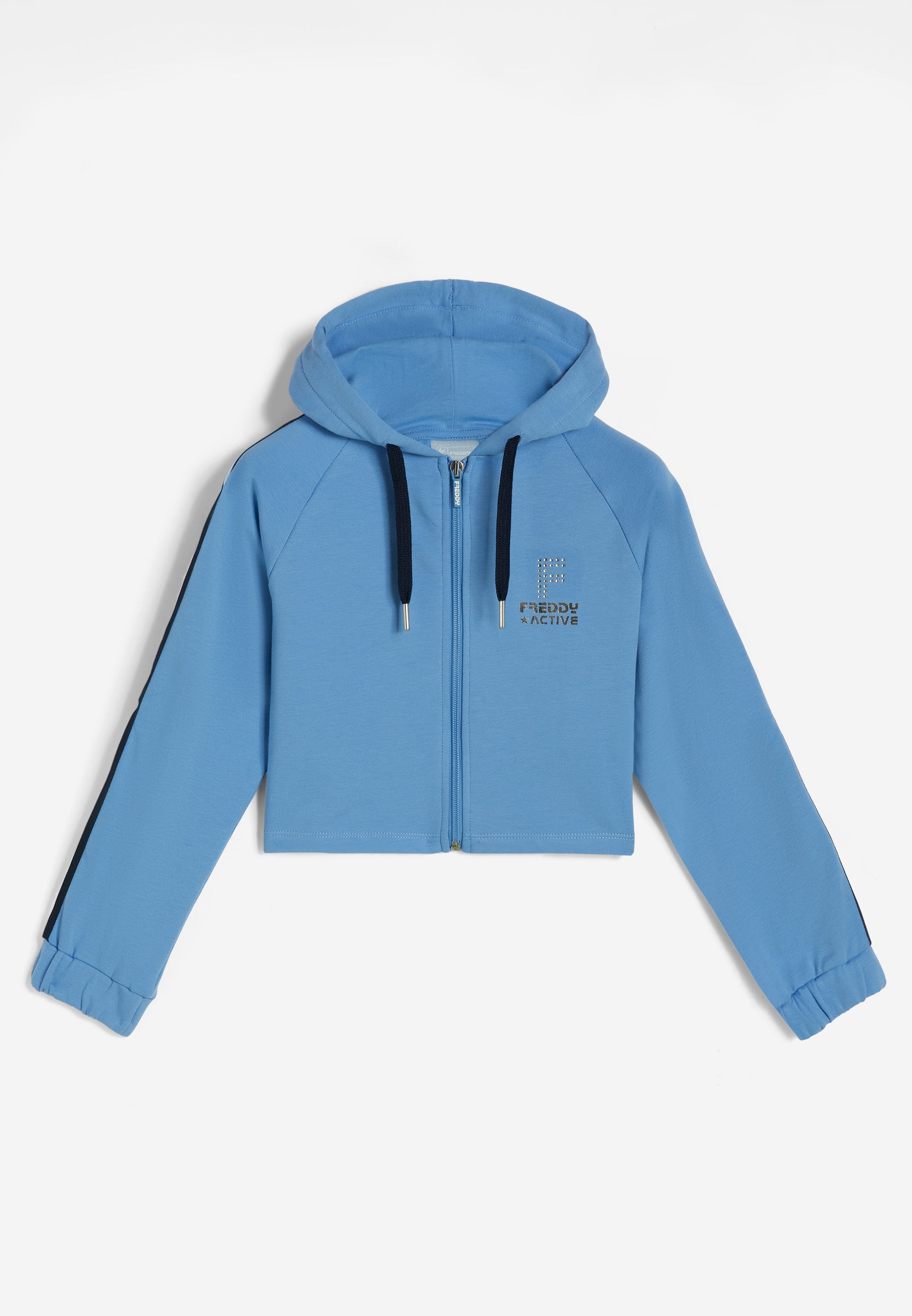 freddy-sweat-court-fille-capuche-zip-bandes-argent image 6
