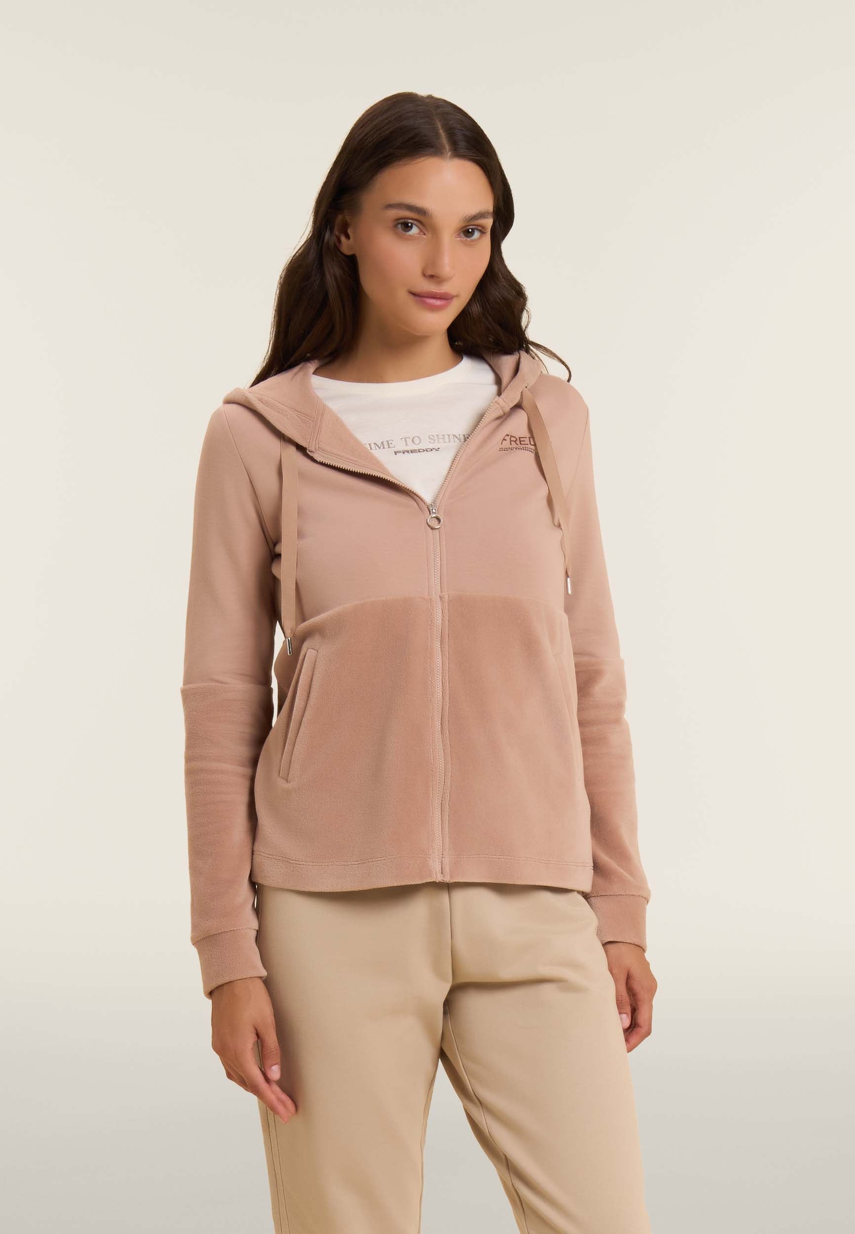 freddy-sweat-femme-capuche-zip-velours-strass-bicolore image 1