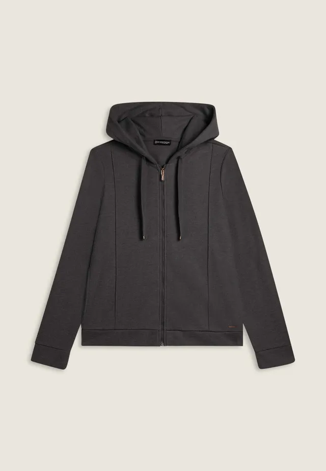 freddy-sweat-femme-capuche-zip-effet-tricot image 1