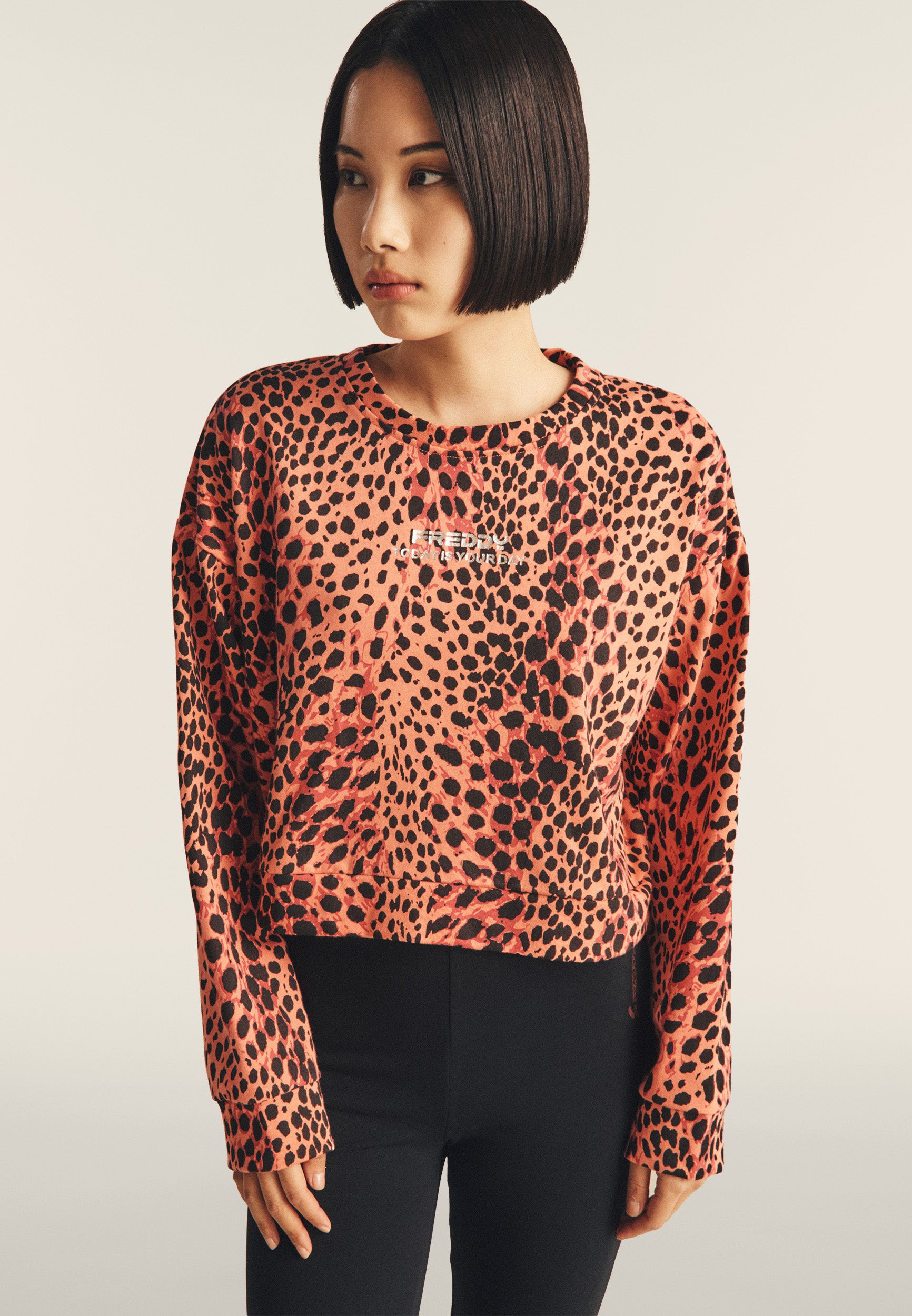 freddy-felpa-cropped-comfort-fit-animalier-sweat-french-terry-femme image 1