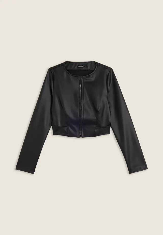 freddy-veste-cropped-similicuire-zip-m-tal-femme image 1
