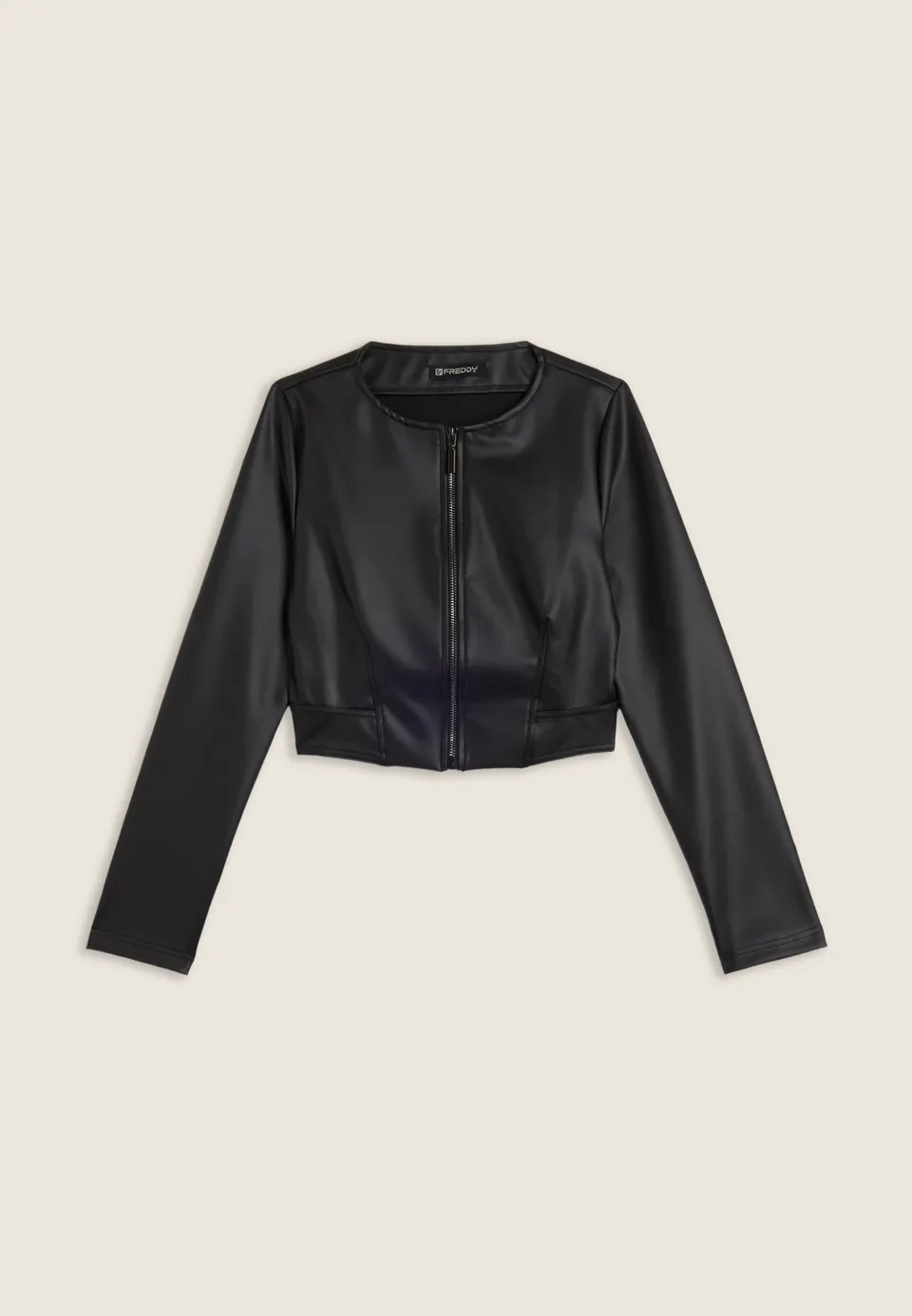 freddy-veste-cropped-similicuire-zip-m-tal-femme image 1