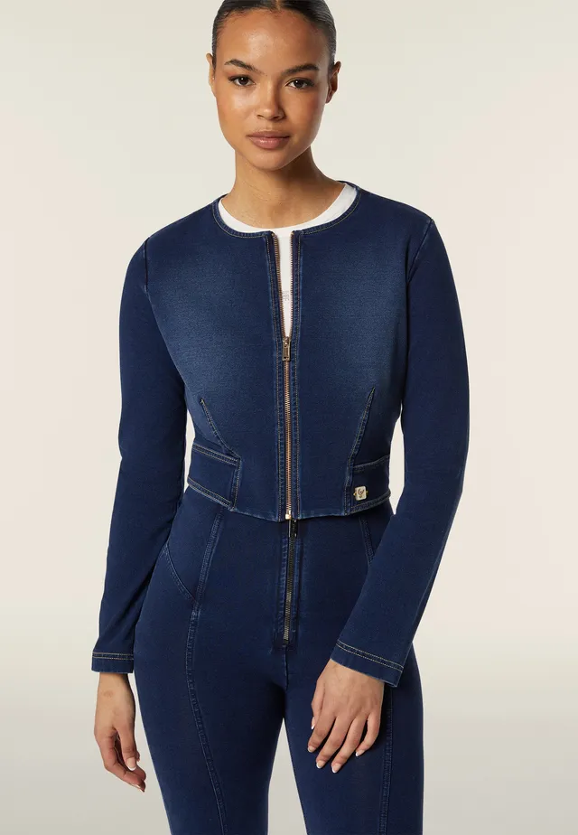 freddy-veste-courte-femme-zip-jersey-effet-denim image 1