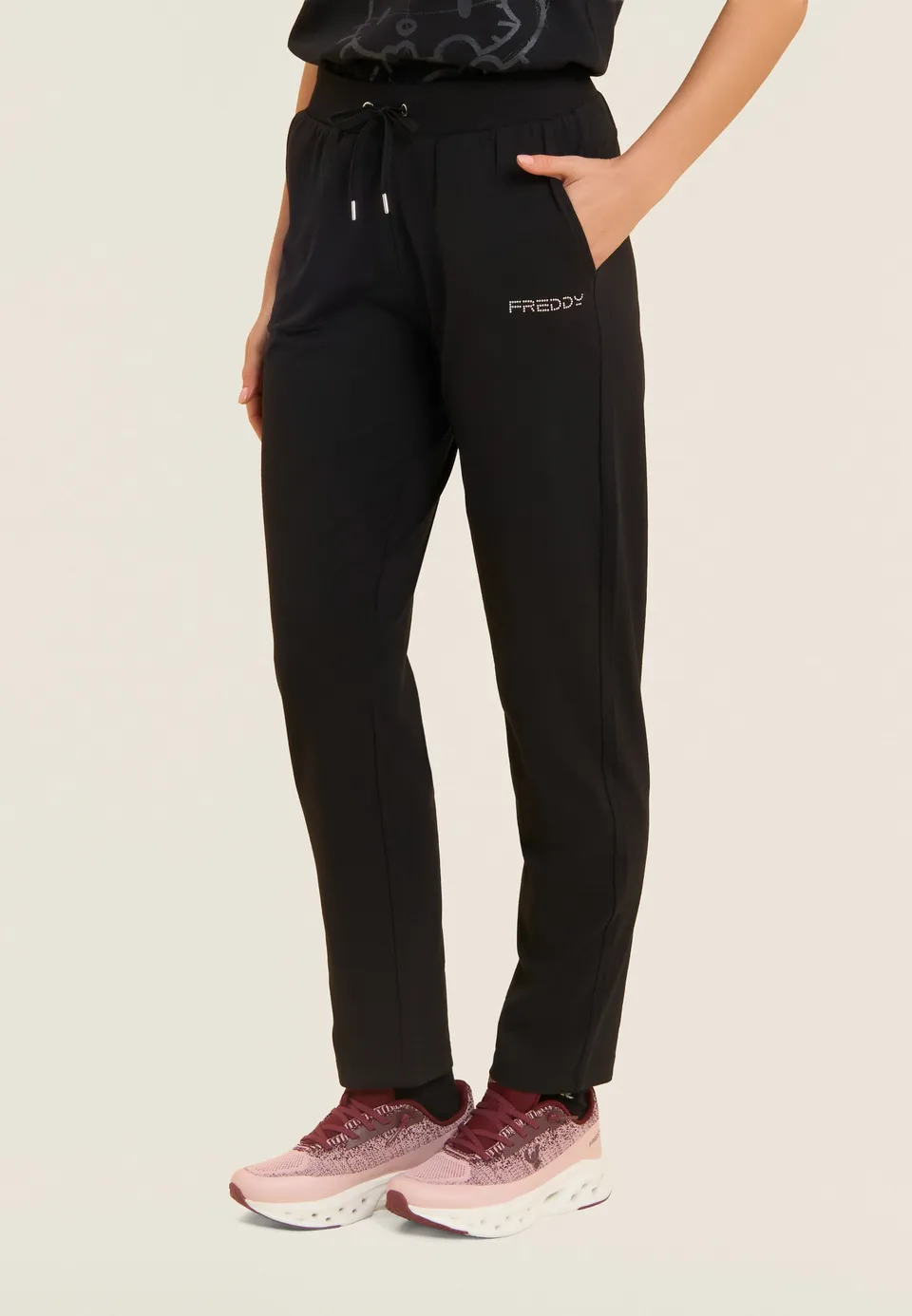 freddy-pantalon-sport-femme-regular-freddy-perles-roses-jersey-coton-stretch image 1