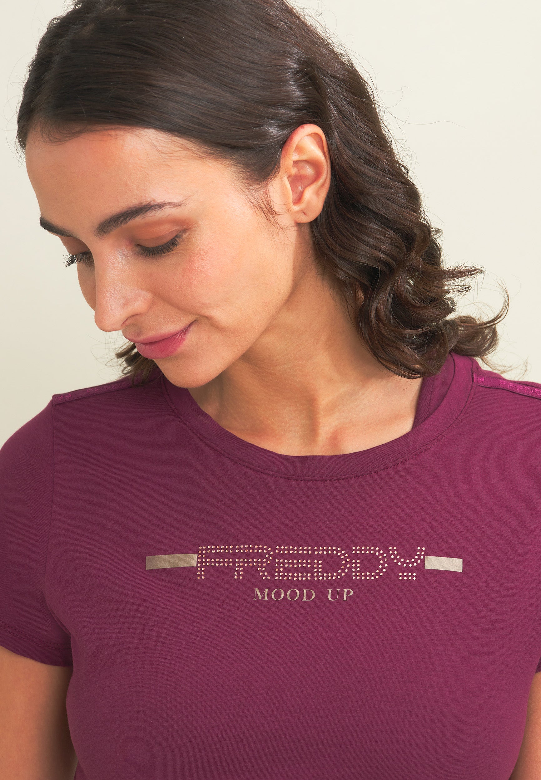 freddy-t-shirt-femme-strass-bande-logot-e-jersey-coton-supima image 4