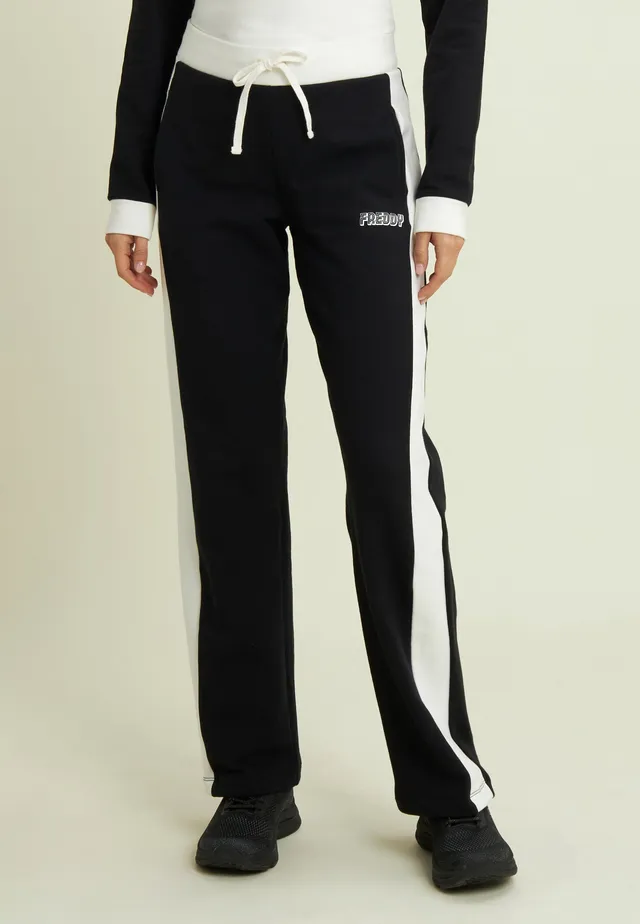 freddy-pantalon-jogging-noir-bandes-lat-rales-blanches-regular-fit image 1