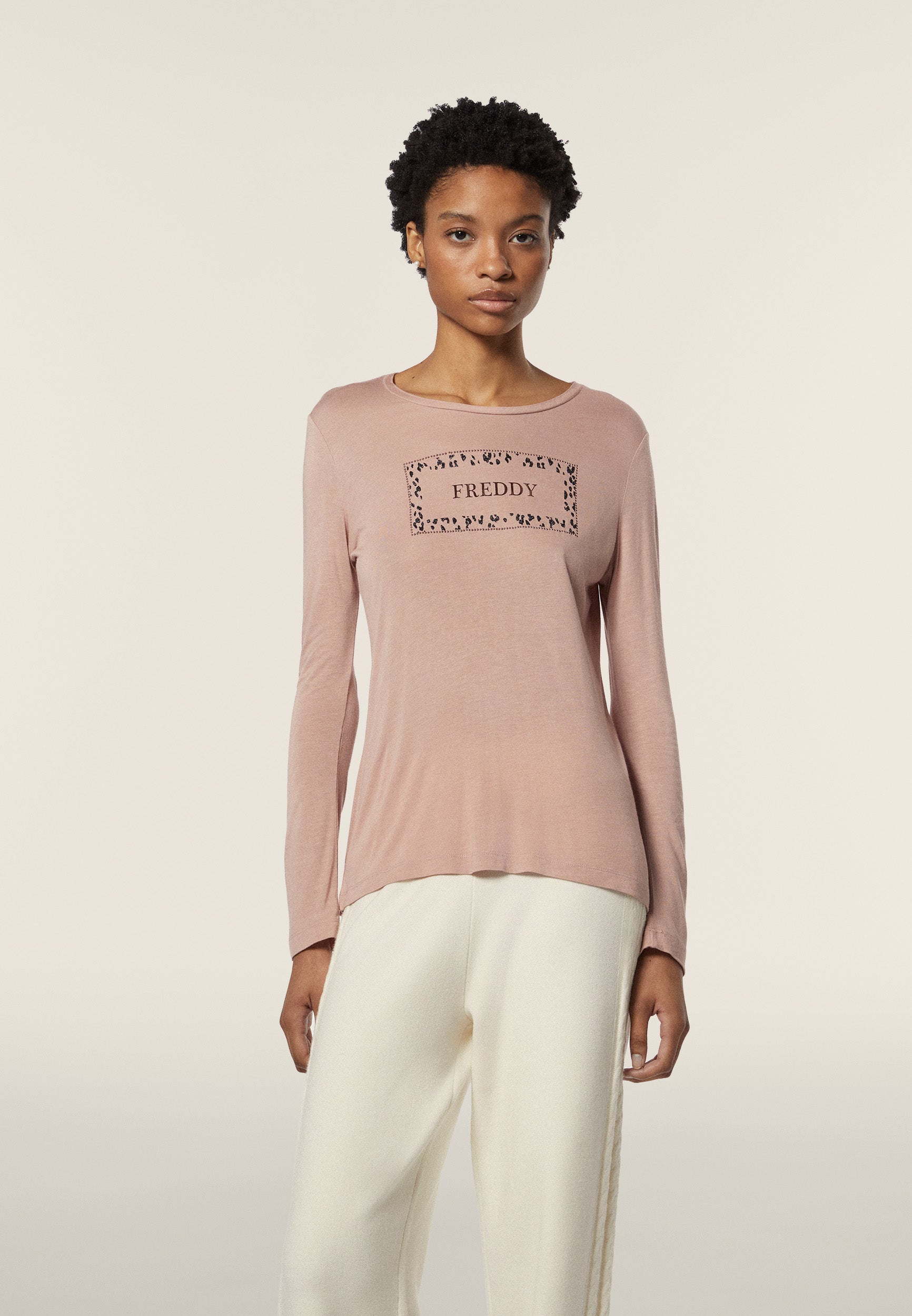 freddy-t-shirt-femme-manches-longues-animalier-or-rose image 1