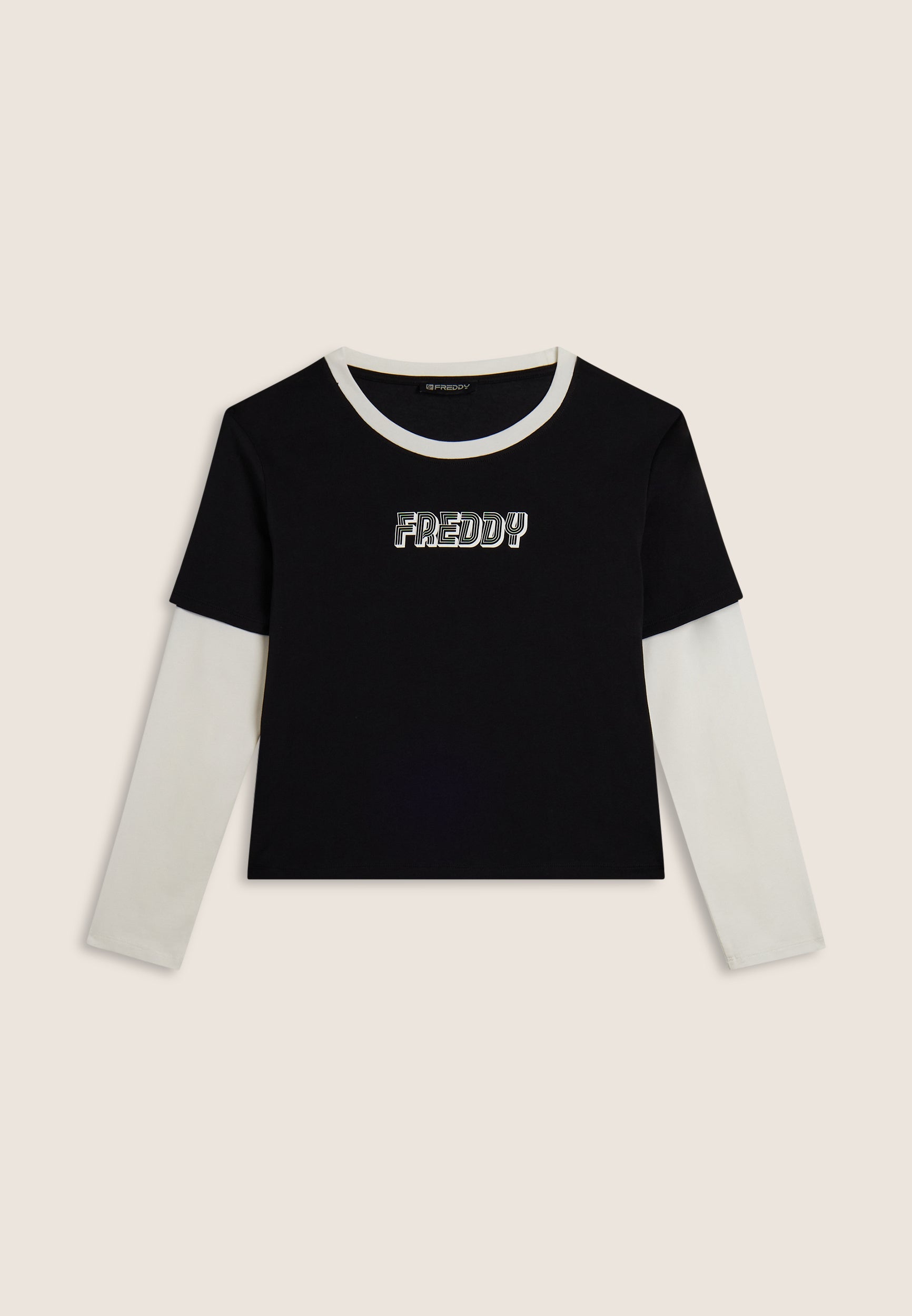 freddy-t-shirt-femme-cropped-2-en-1-bicolore-manches-doubles image 5