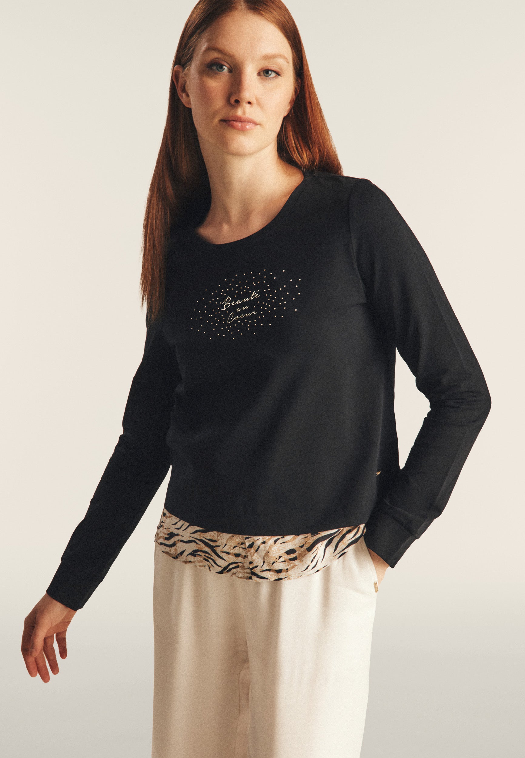 freddy-sweat-effet-chemise-animalier-dor-sweat-heavy-jersey-col-rond image 1