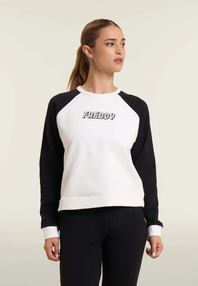 freddy-sweat-cropped-bicolore-manches-raglan-noir-blanc image 1