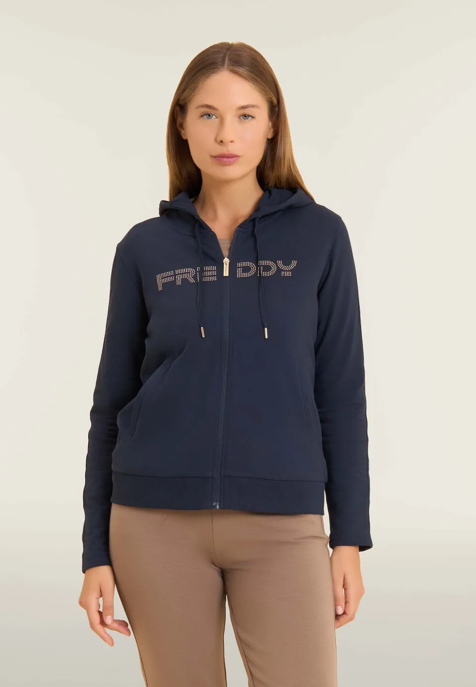freddy-sweat-femme-zip-capuche-bande-logot-e-strass image 1