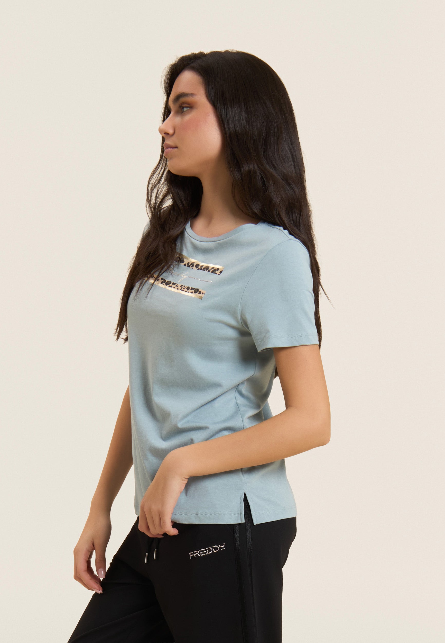 freddy-t-shirt-manica-corta-animalier-borchie-cotone-modal image 1