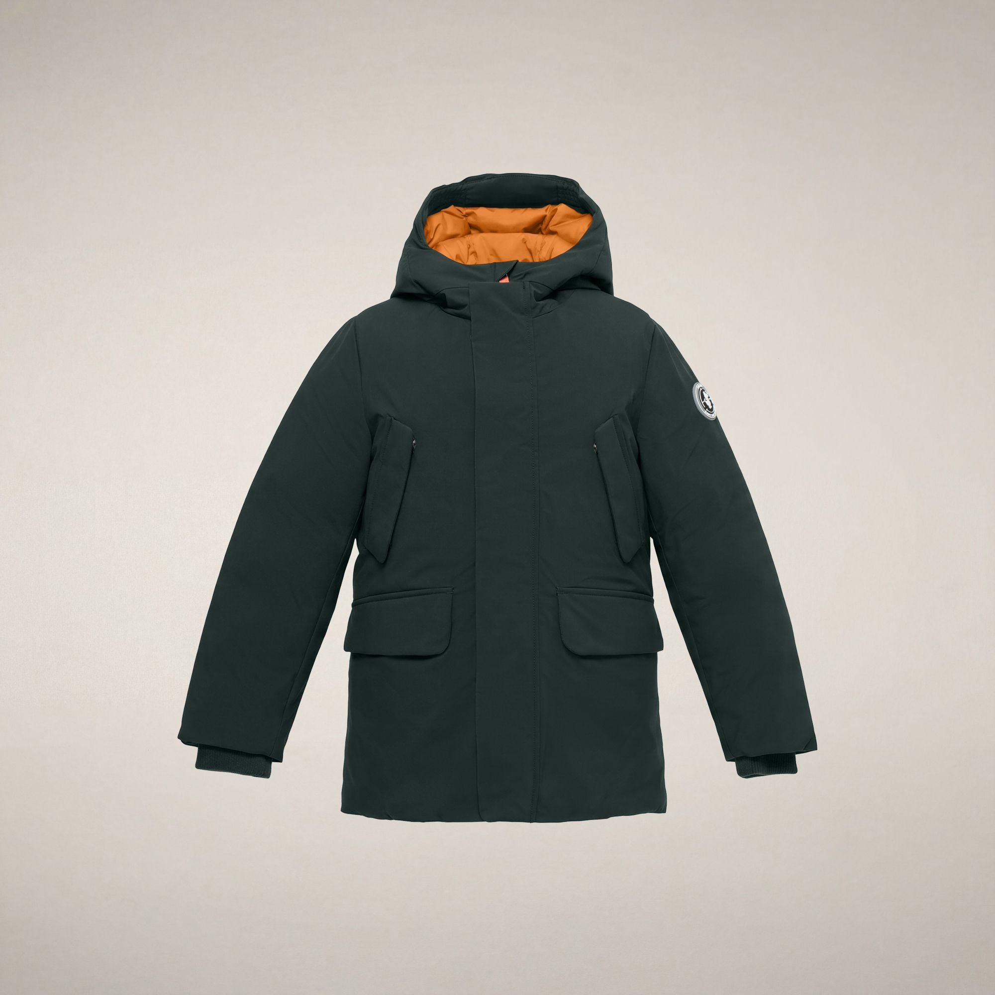 save-the-duck-mal-parka-enfant-gar-on-vert-nori-orange-ambre image 1