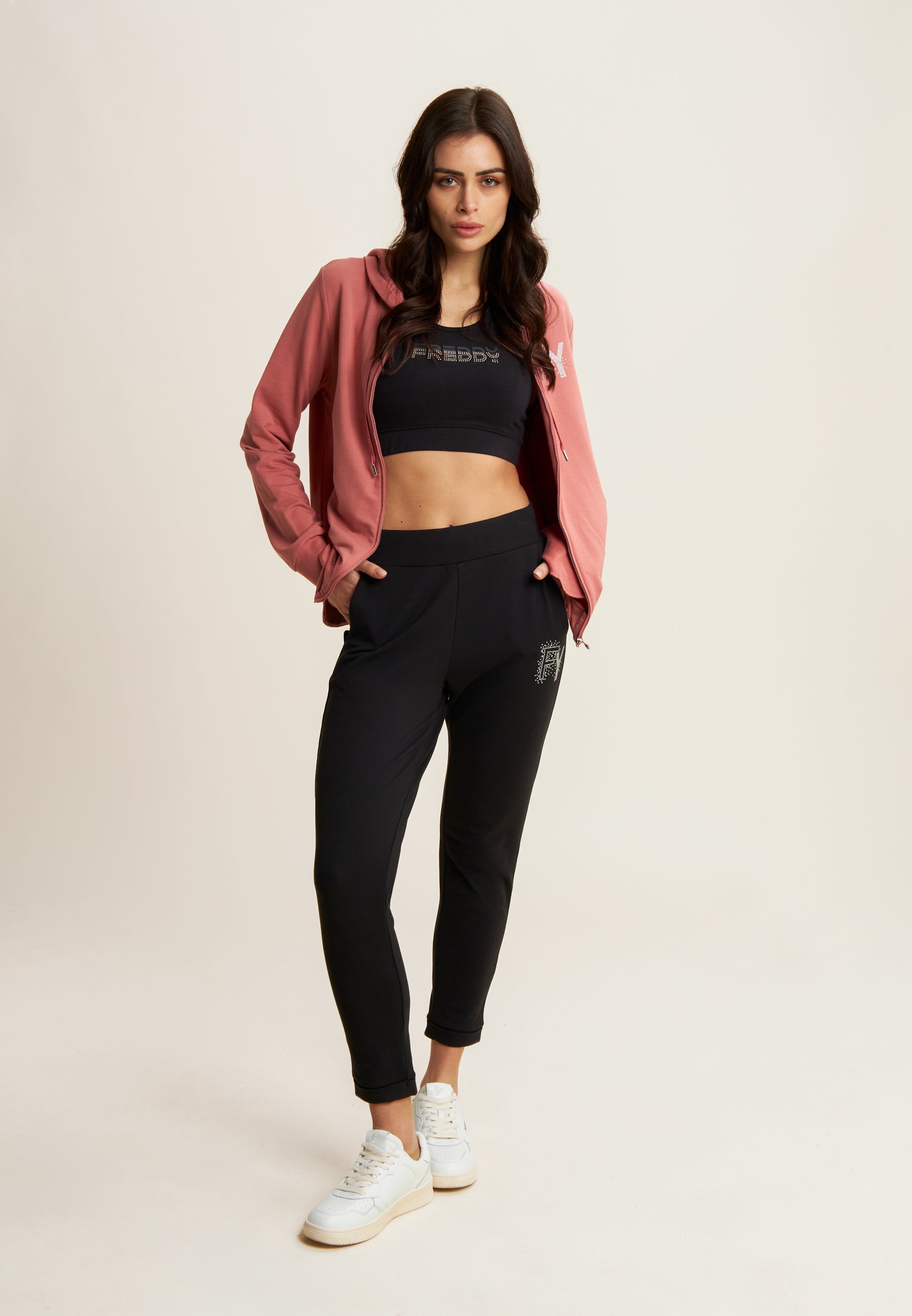 freddy-pantalon-7-8-avec-revers-et-strass-en-french-terry-modal image 2