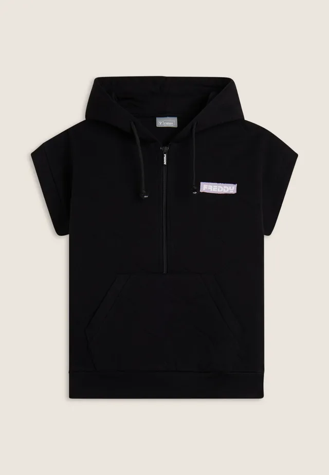 freddy-felpa-sans-manches-enfant-coton-textur-capuche-half-zip image 1