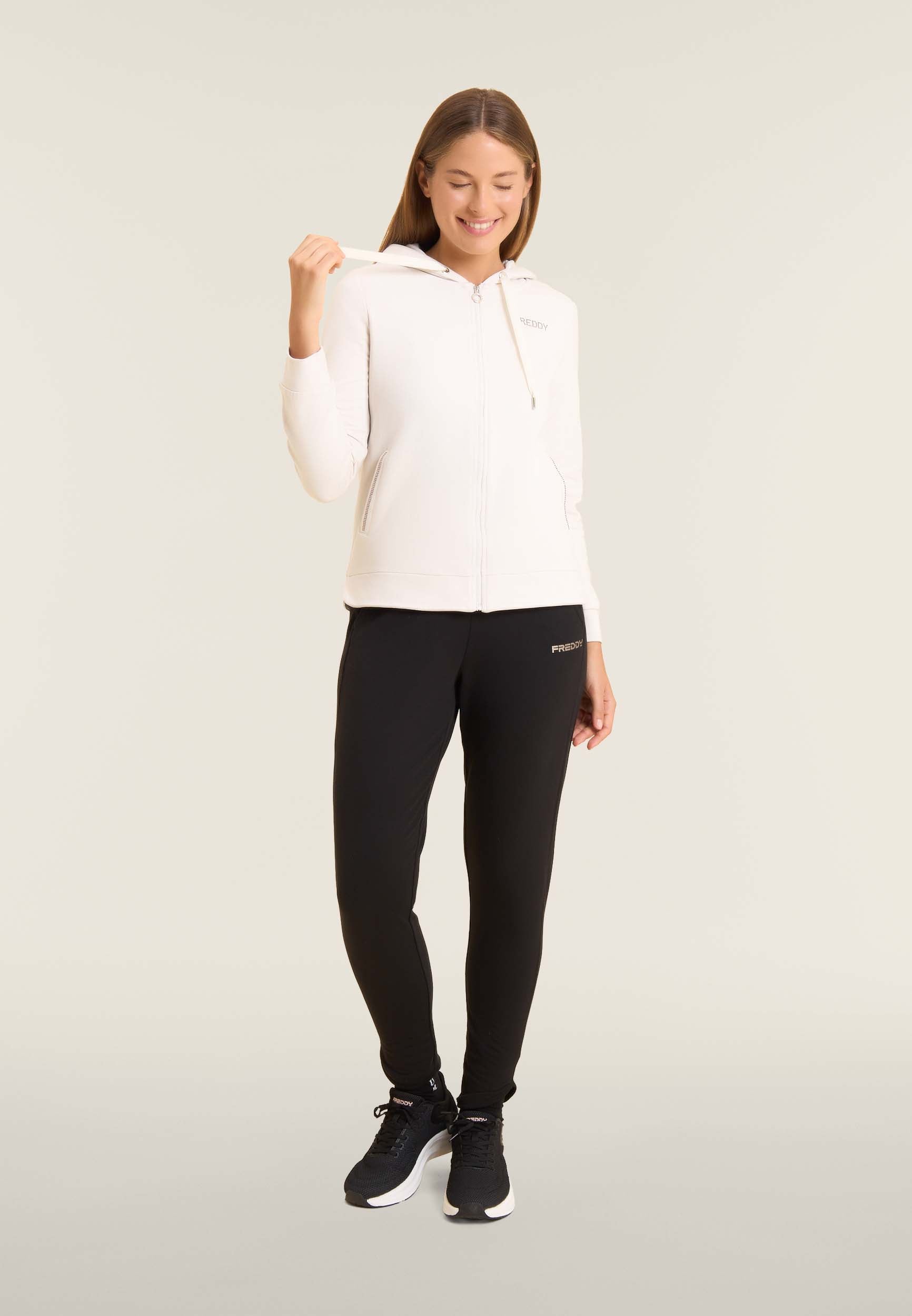 sweat-zipp-femme-freddy-capuche-modal-strass-bicolore image 2