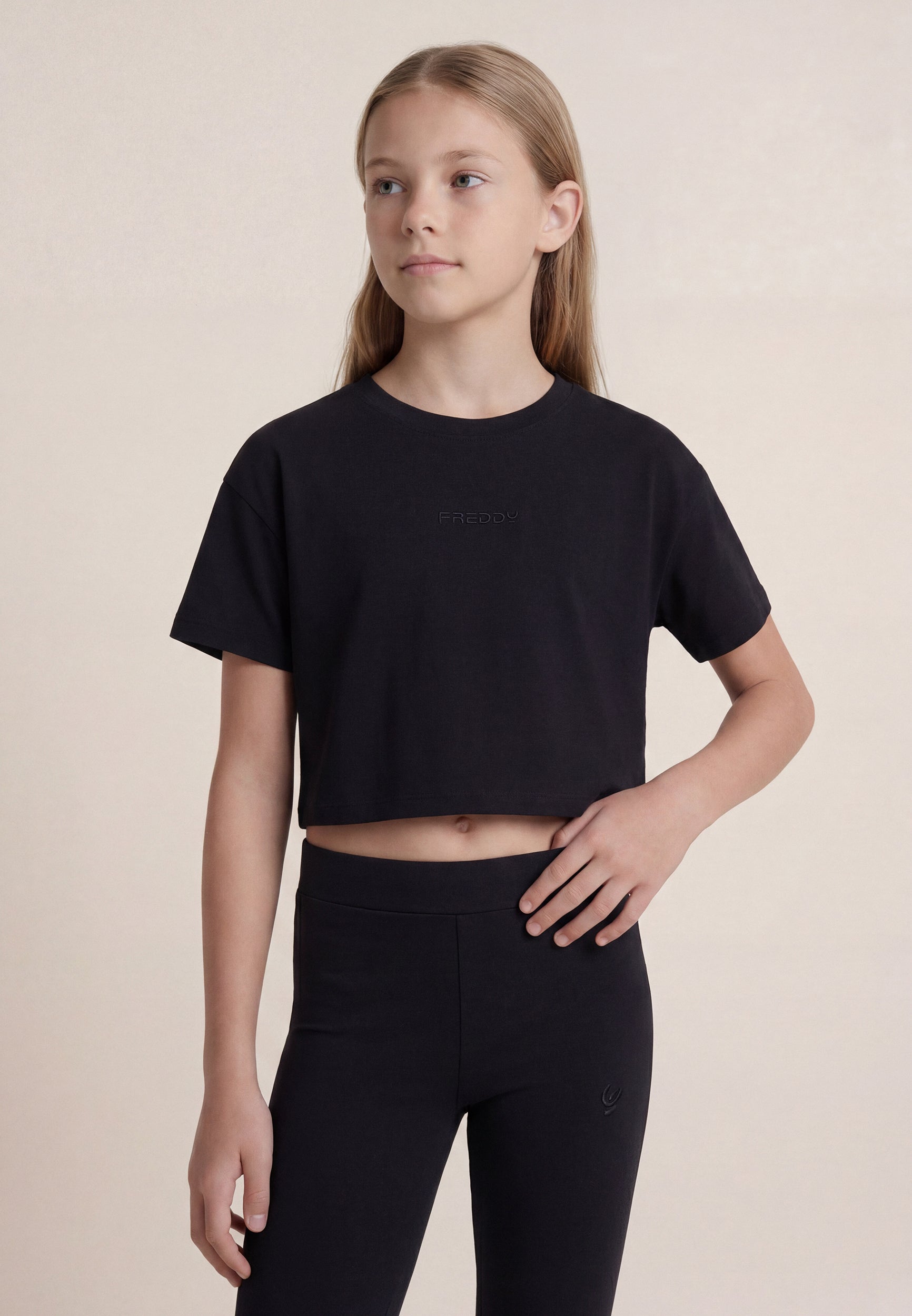 t-shirt-cropped-fille-freddy-logo-brod-manches-courtes image 1