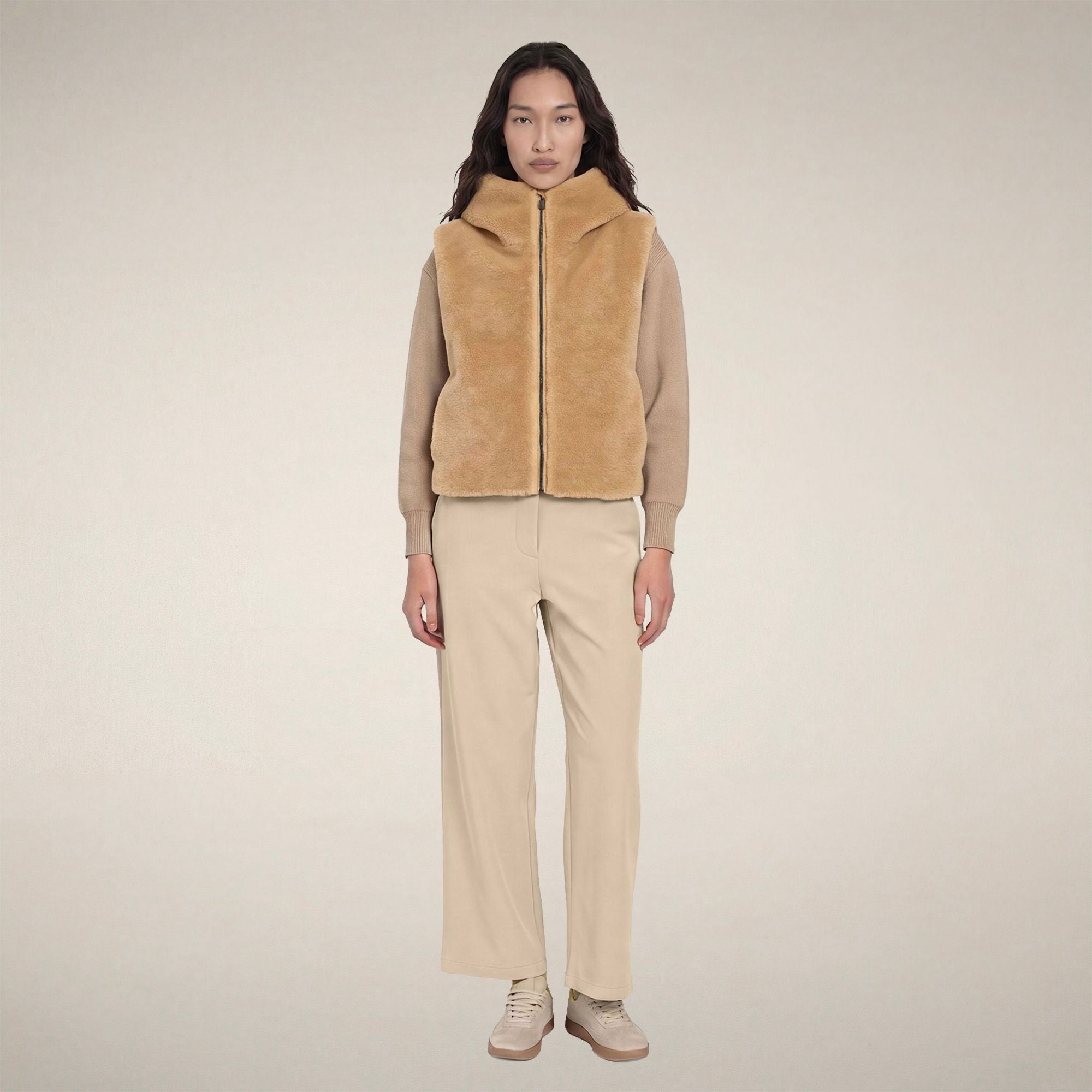 save-the-duck-cassandra-gilet-matelass-femme-beige-pierre-fourrure image 1