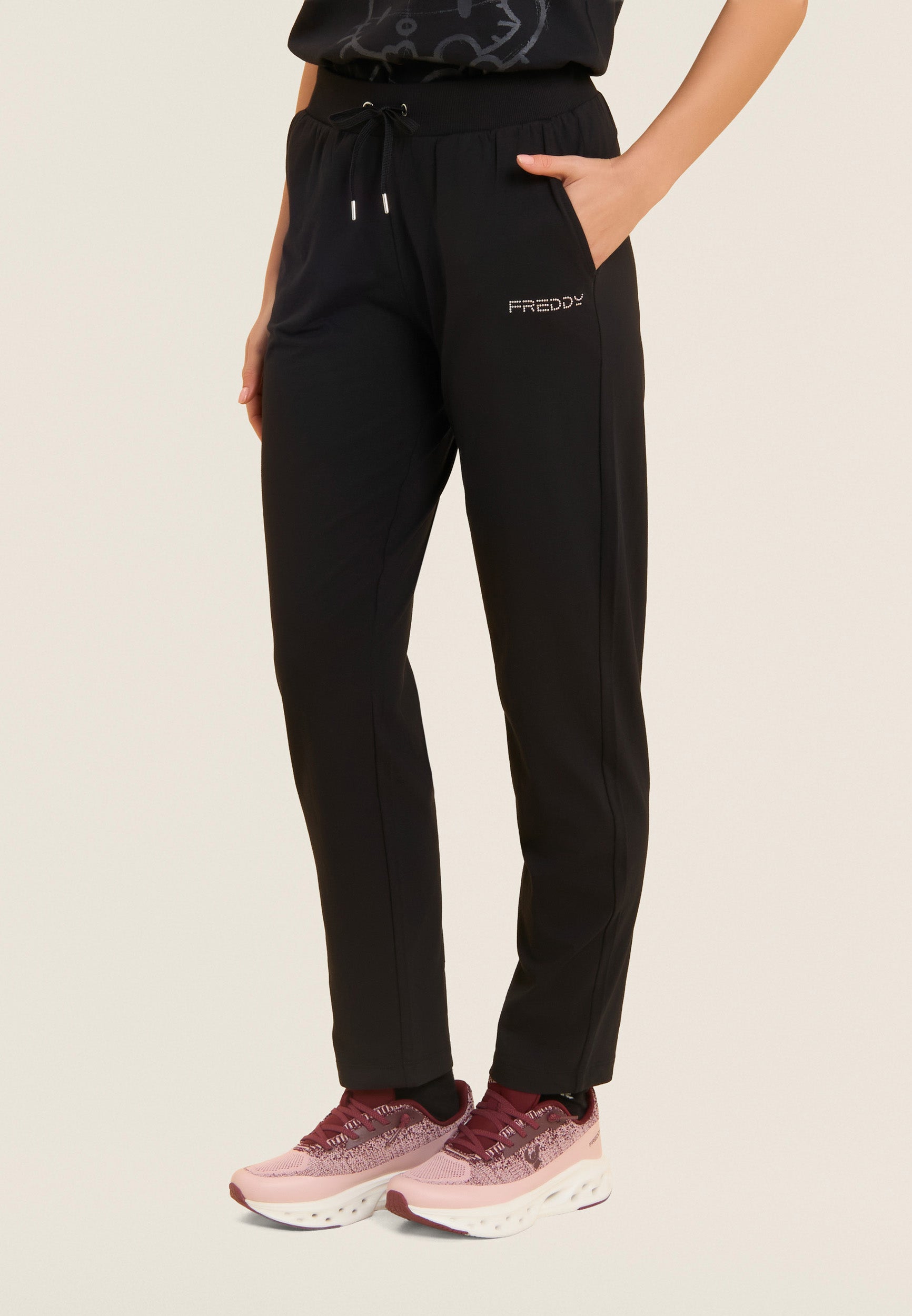 freddy-pantalon-sport-femme-regular-freddy-perles-roses-jersey-coton-stretch image 1