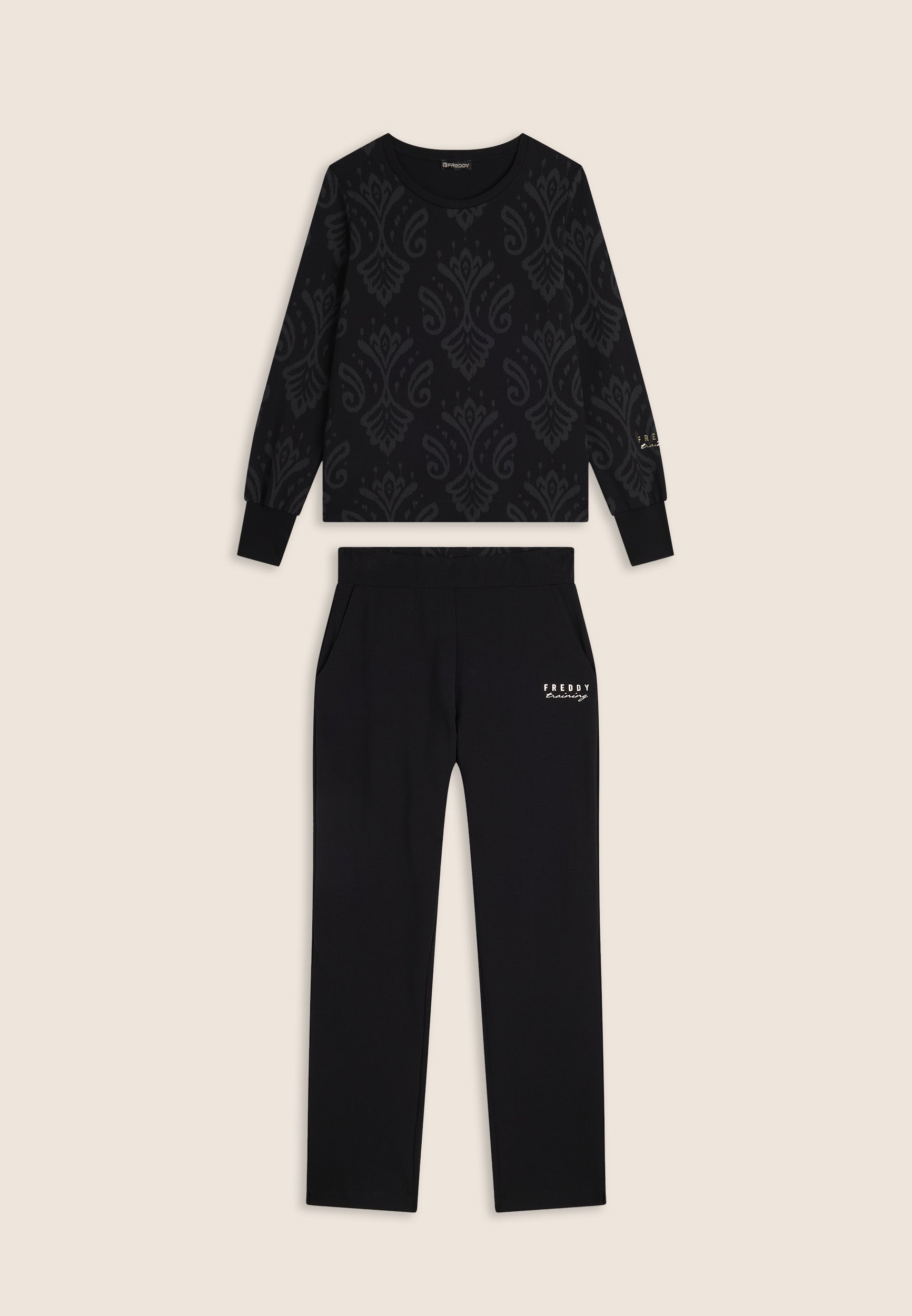 freddy-ensemble-femme-sweat-col-rond-pantalon-jersey-fleuri image 1