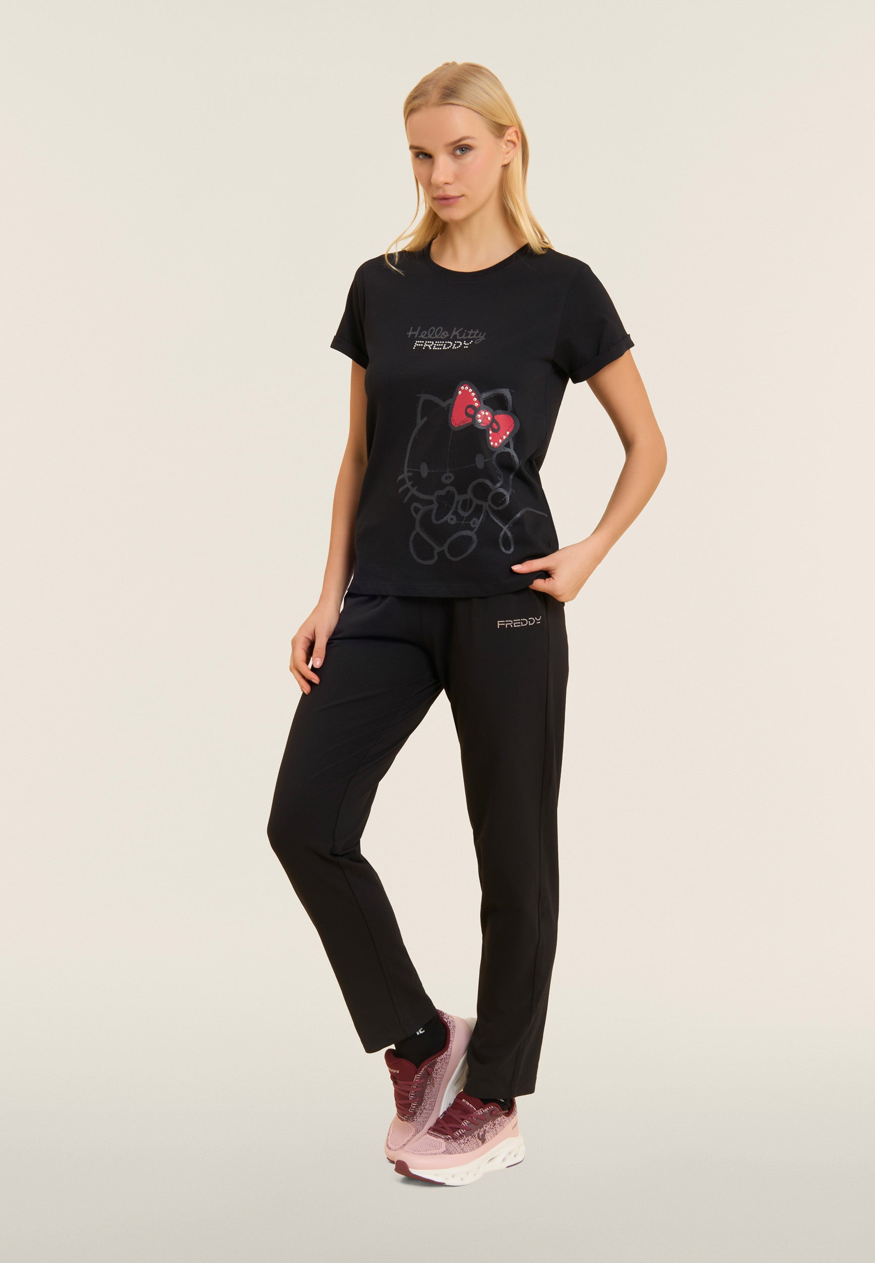 freddy-pantalon-sport-femme-regular-freddy-perles-roses-jersey-coton-stretch image 5
