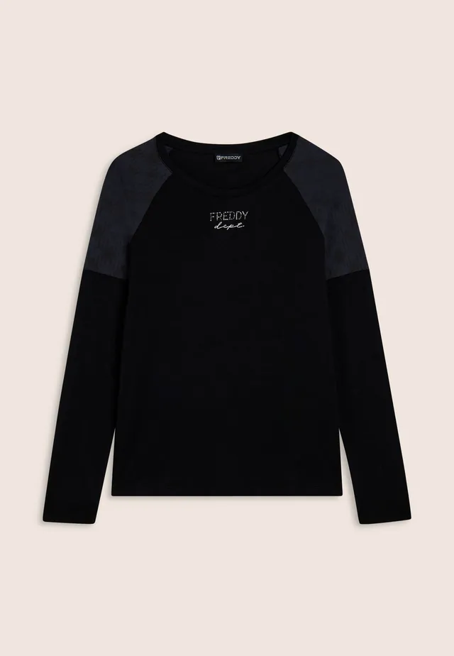 freddy-t-shirt-manches-longues-femme-fond-asym-trique-logo-borchie image 1