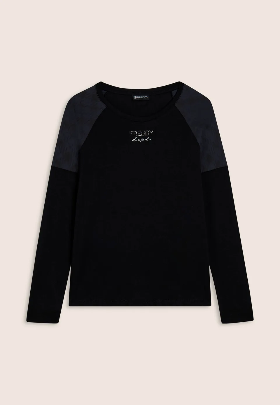 freddy-t-shirt-manches-longues-femme-fond-asym-trique-logo-borchie image 1