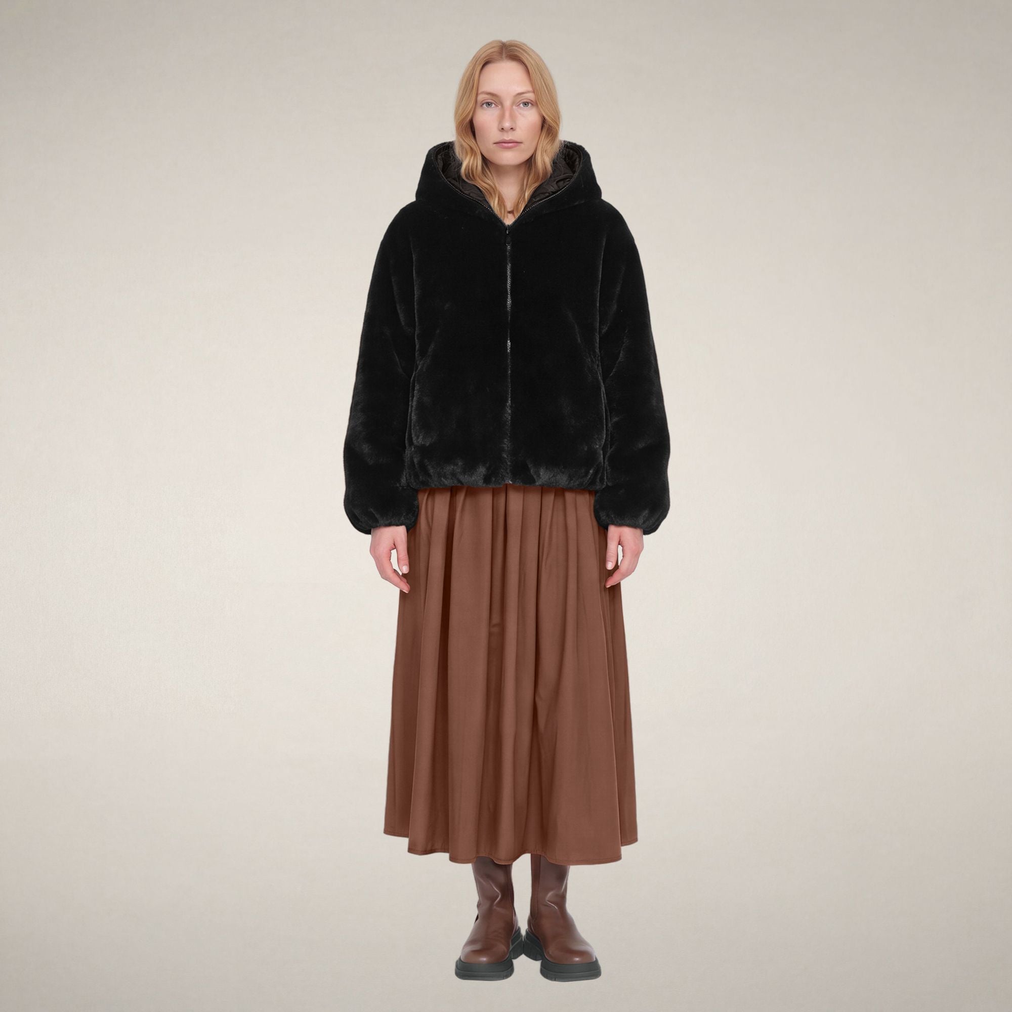 save-the-duck-laila-veste-r-versible-femme-noire-fourrure image 1