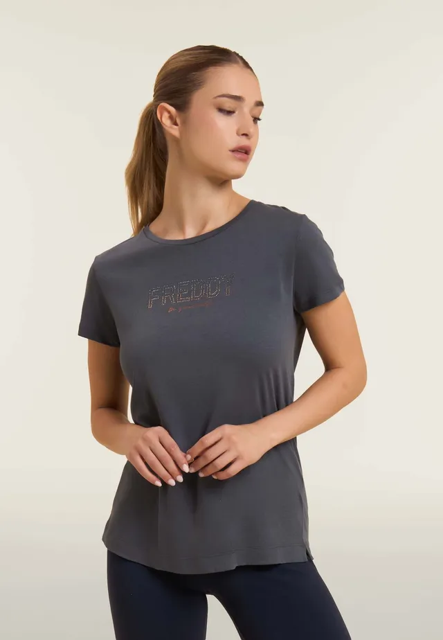freddy-t-shirt-femme-modal-coton-logo-strass image 1