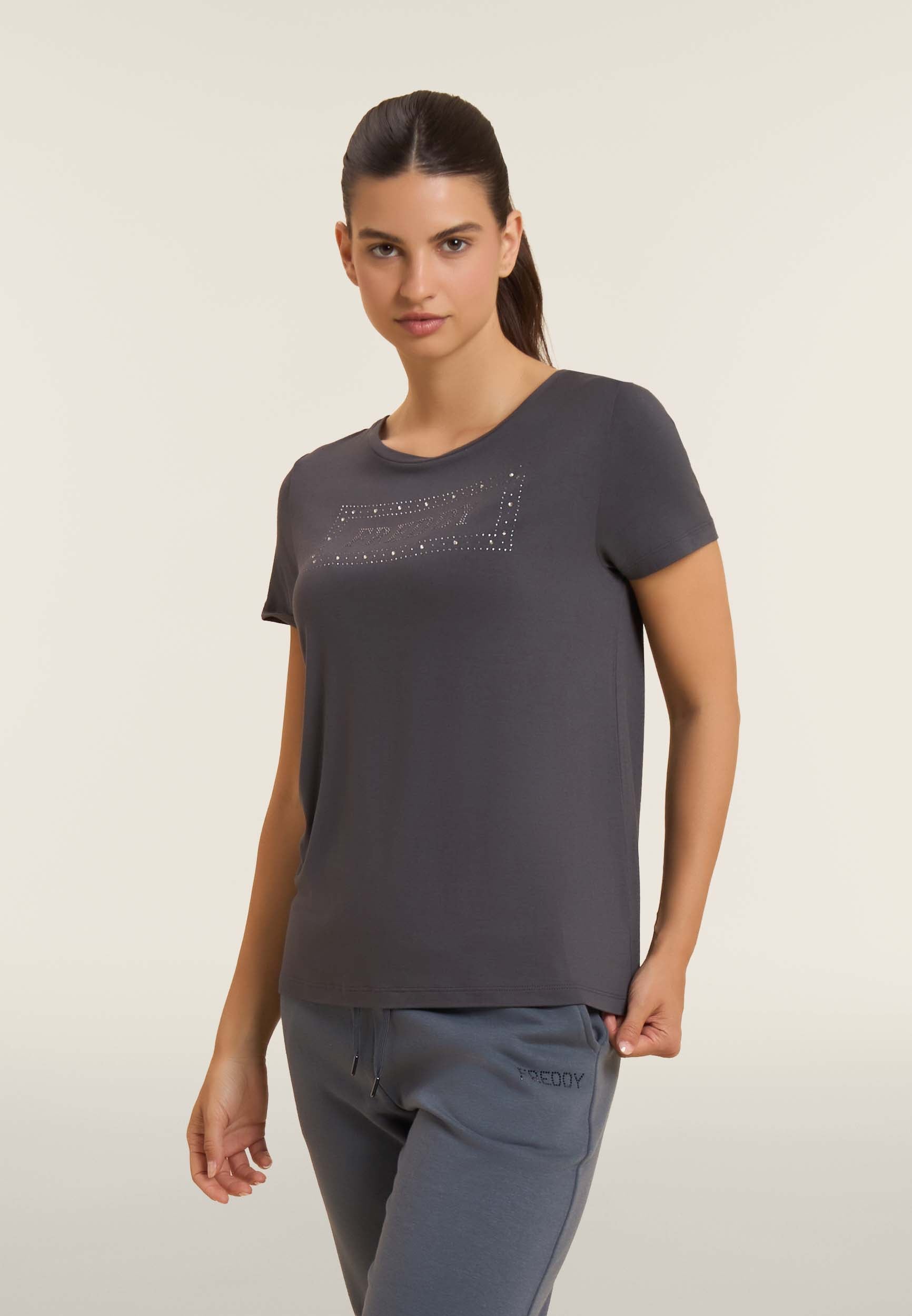 freddy-t-shirt-femme-logo-strass-et-glitter image 1