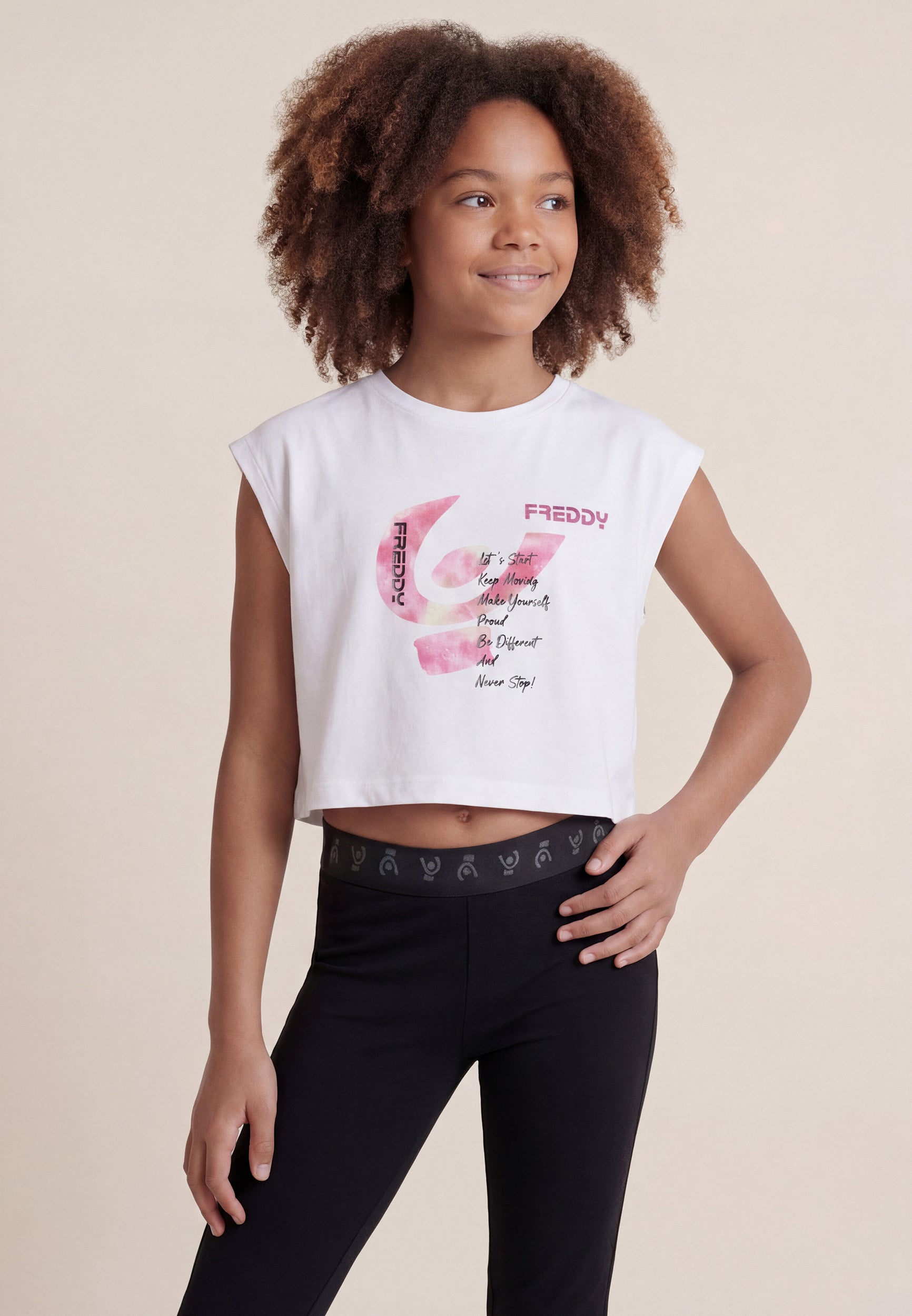 freddy-t-shirt-cropped-sans-manches-fille-maxi-logo-d-grad image 1