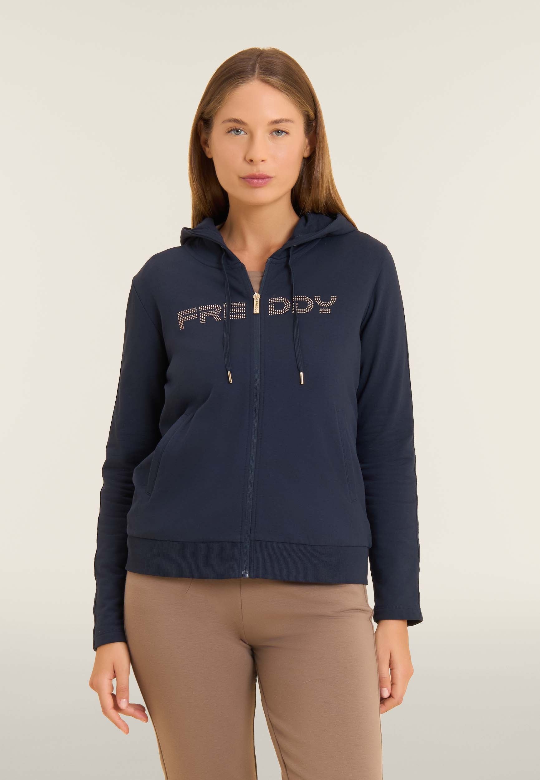 freddy-sweat-femme-zip-capuche-bande-logot-e-strass image 1