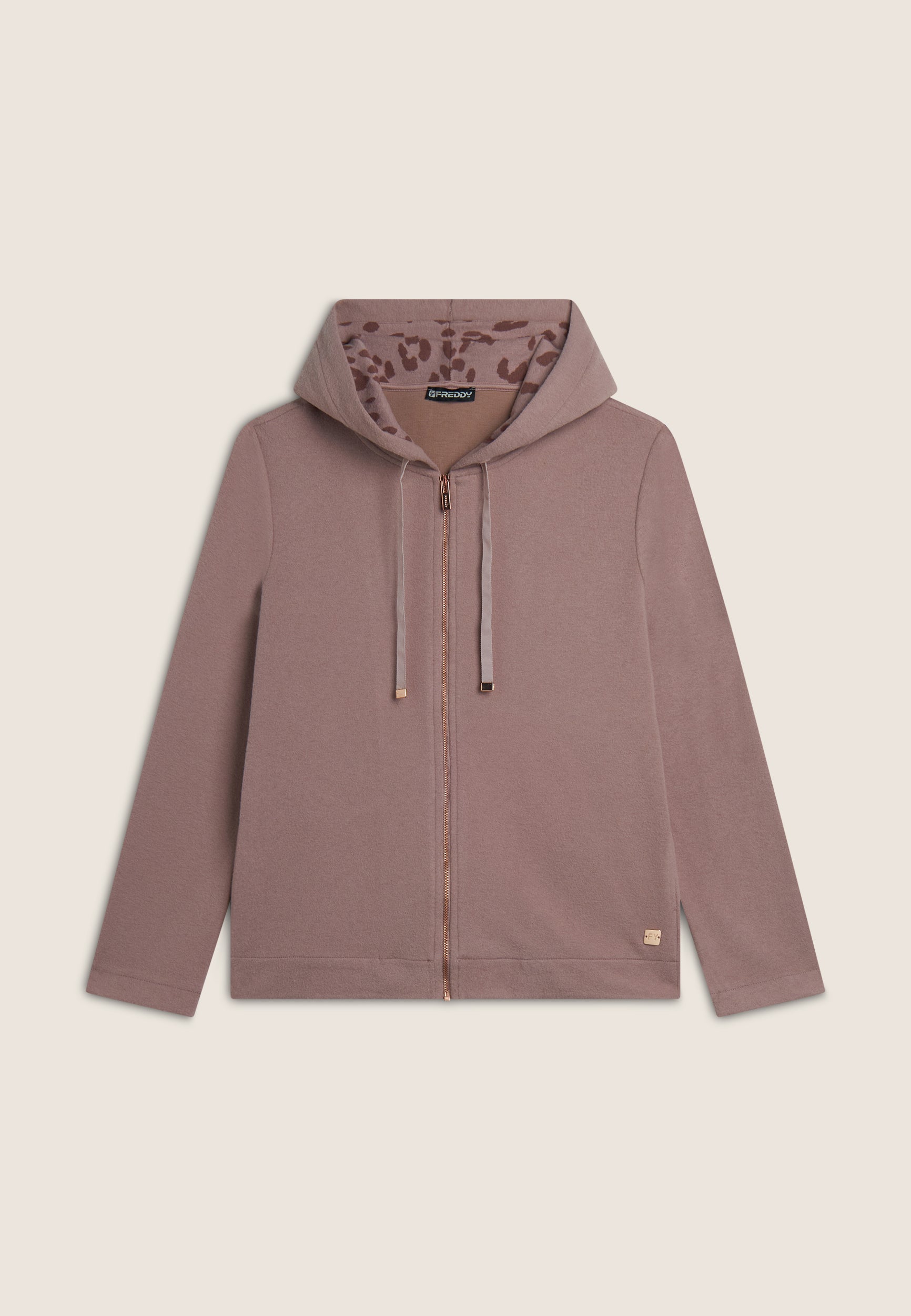 freddy-felpa-donna-viscosa-tricot-con-zip-e-cappuccio-animalier image 5