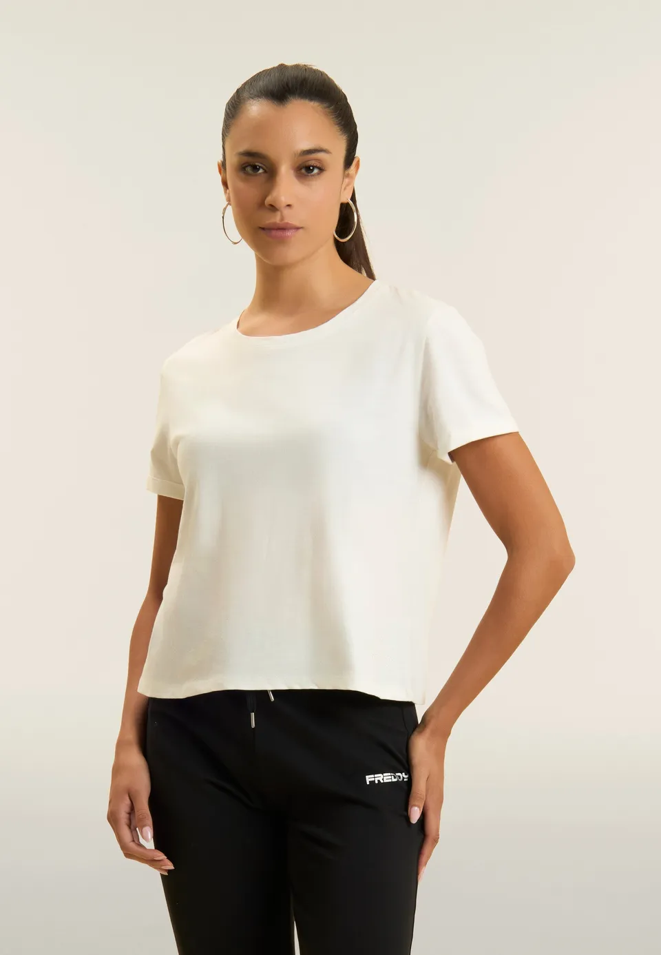 freddy-t-shirt-cropped-jersey-flamm-femme-manches-revers image 1