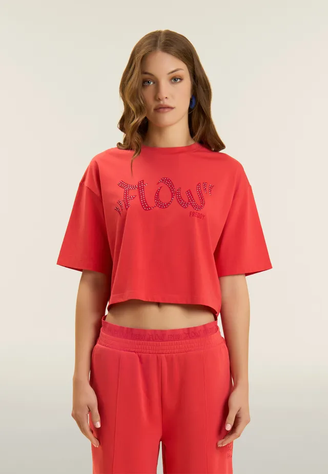 freddy-t-shirt-cropped-flow-imprim-et-clous-100-coton image 1
