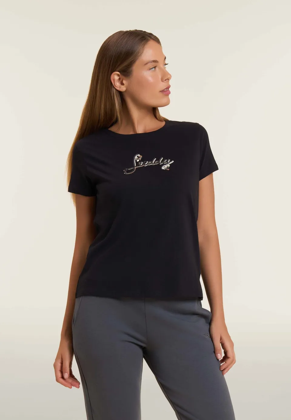 freddy-t-shirt-coton-supima-logo-paillettes-bicolore image 1