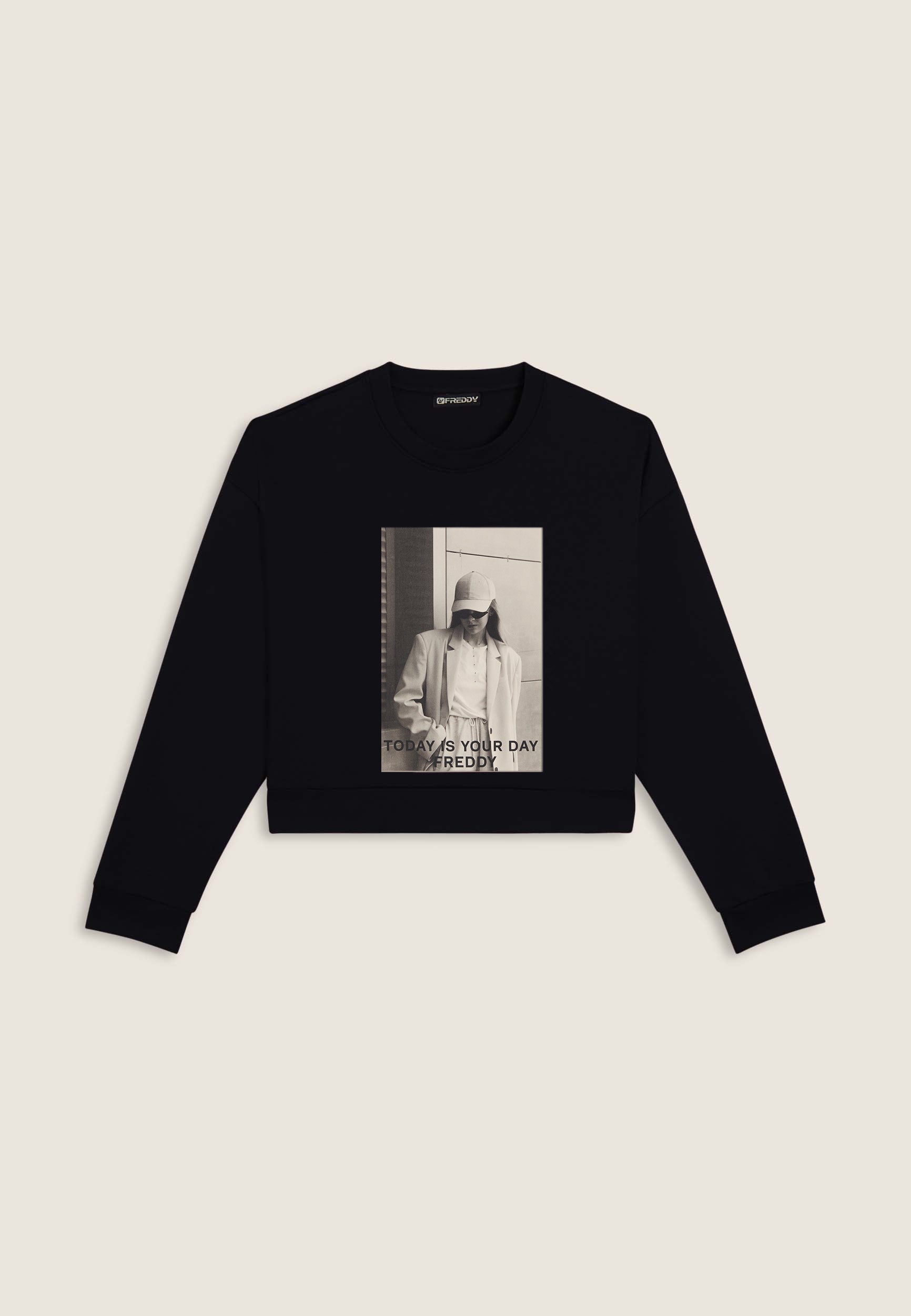 freddy-sweat-femme-col-rond-cropped-imprim-photo image 8