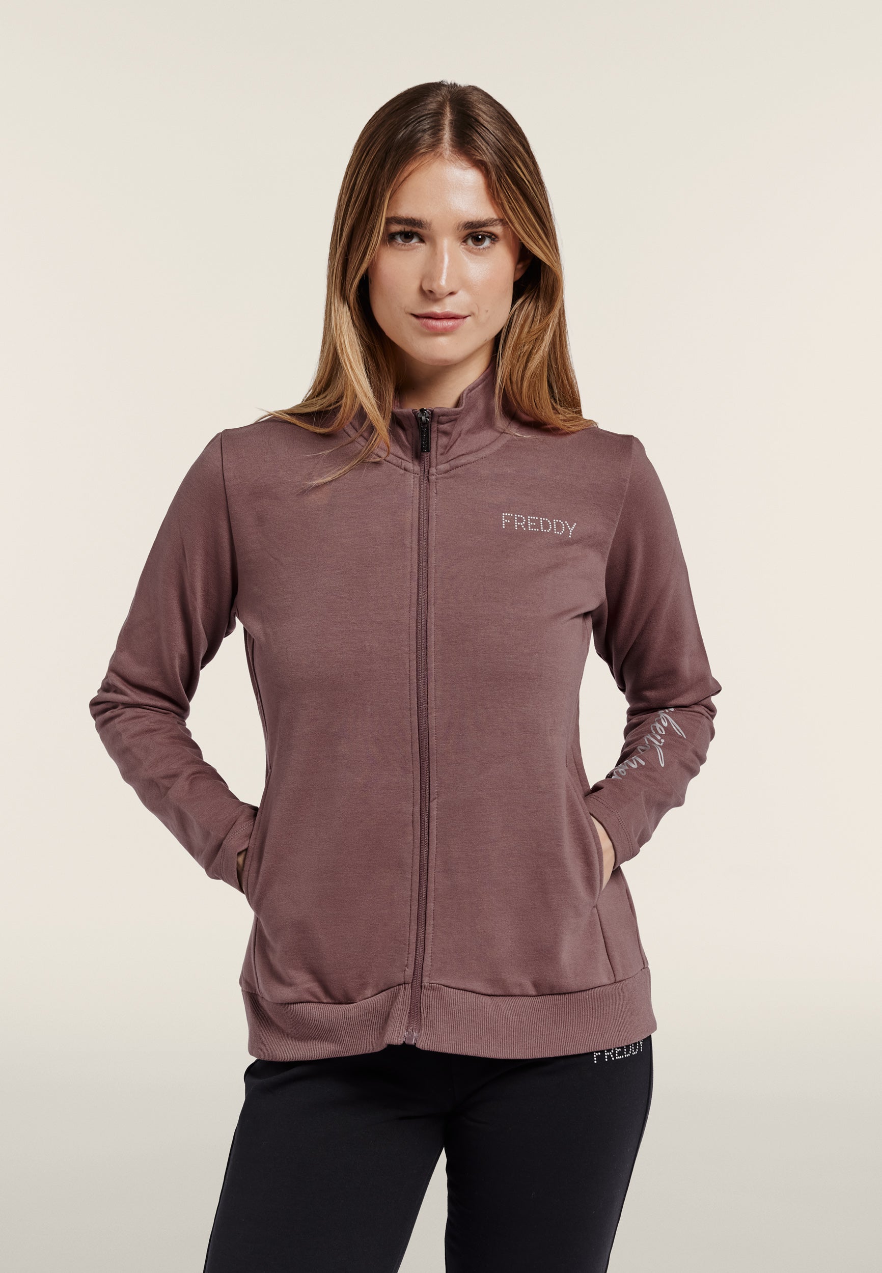 freddy-surv-tement-femme-zip-col-haut-molleton-gratt image 2