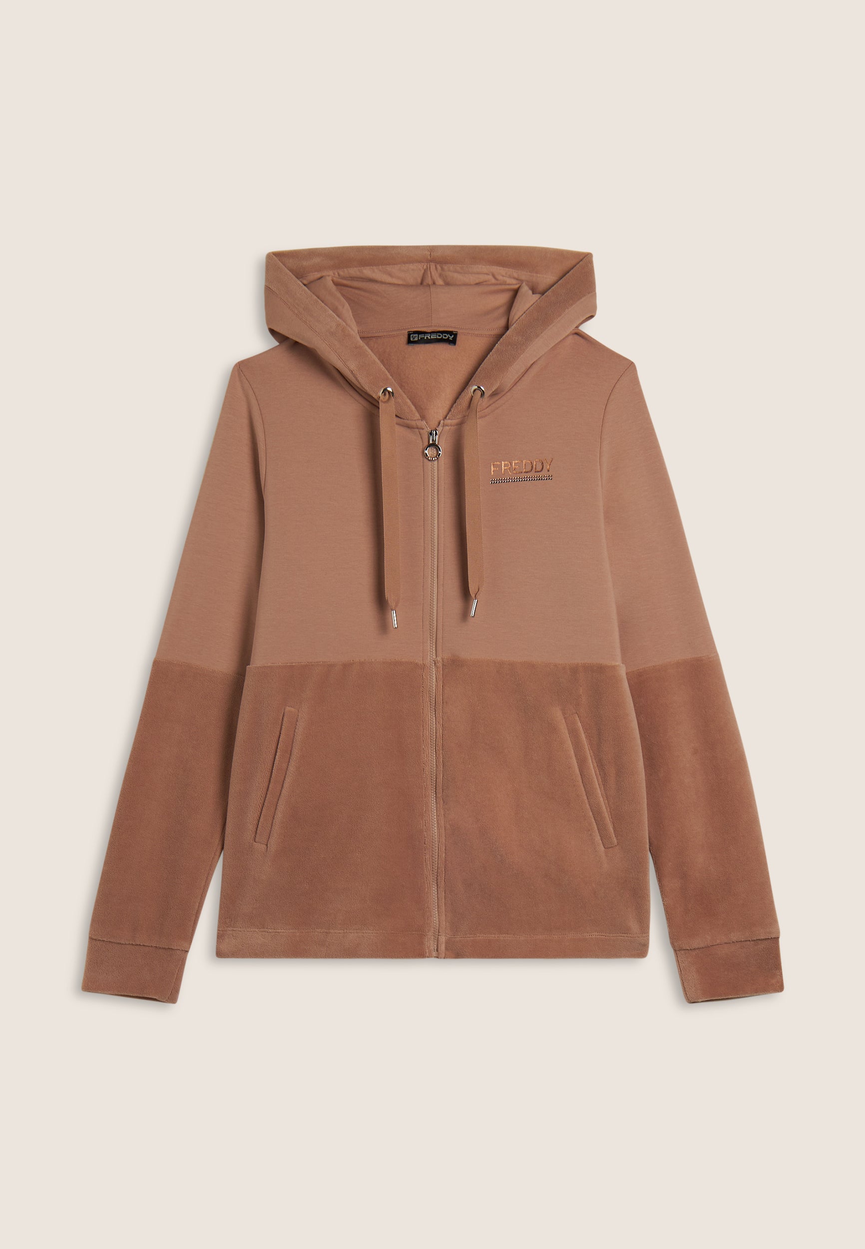 freddy-sweat-femme-capuche-zip-velours-strass-bicolore image 5
