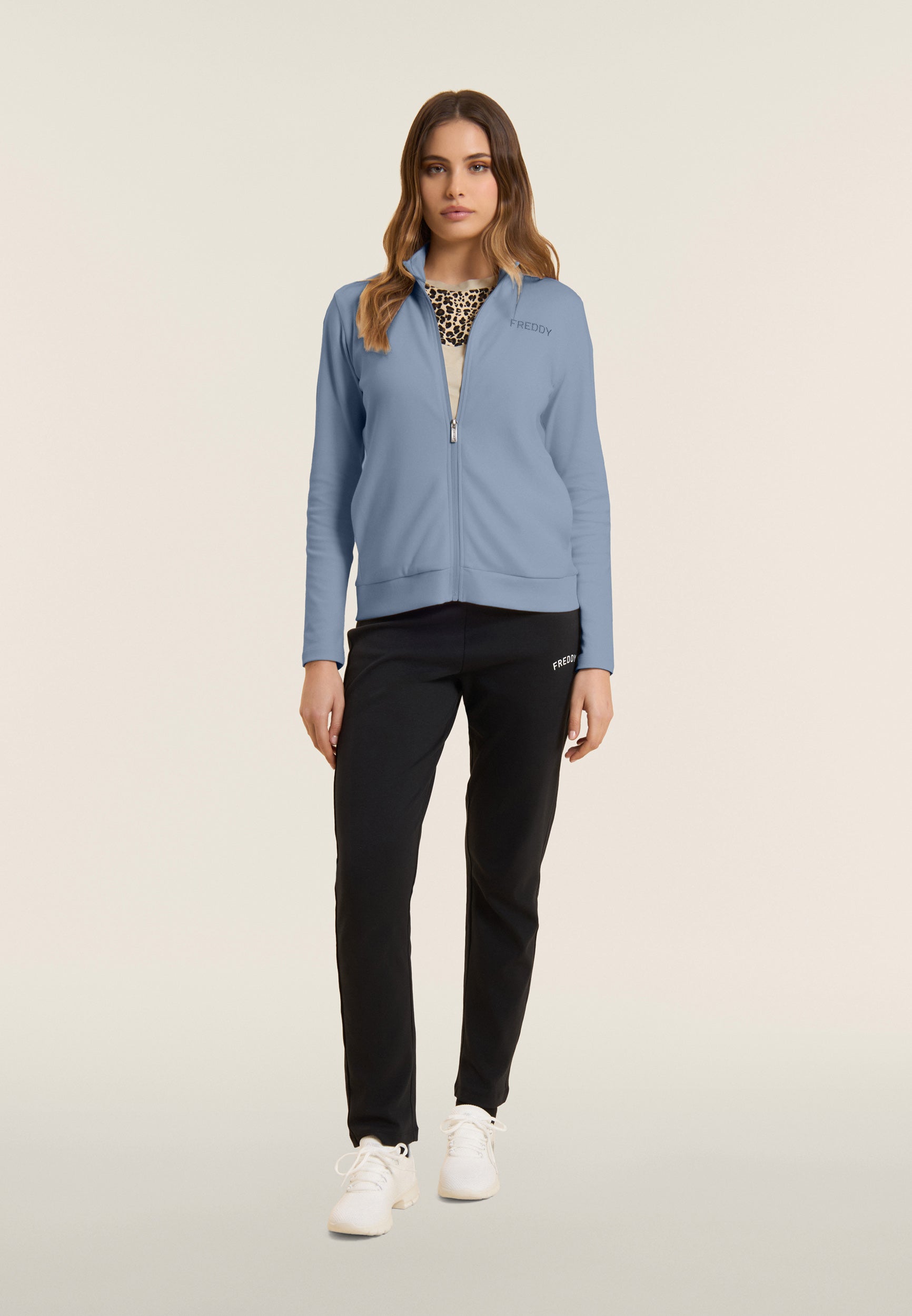 freddy-surv-tement-femme-zip-col-montant-interlock-coton-logo-strass image 1